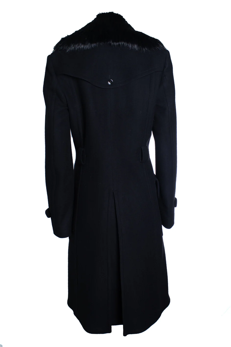 Women's Burberry, black wool trenchcoat with fur collar - Image 3