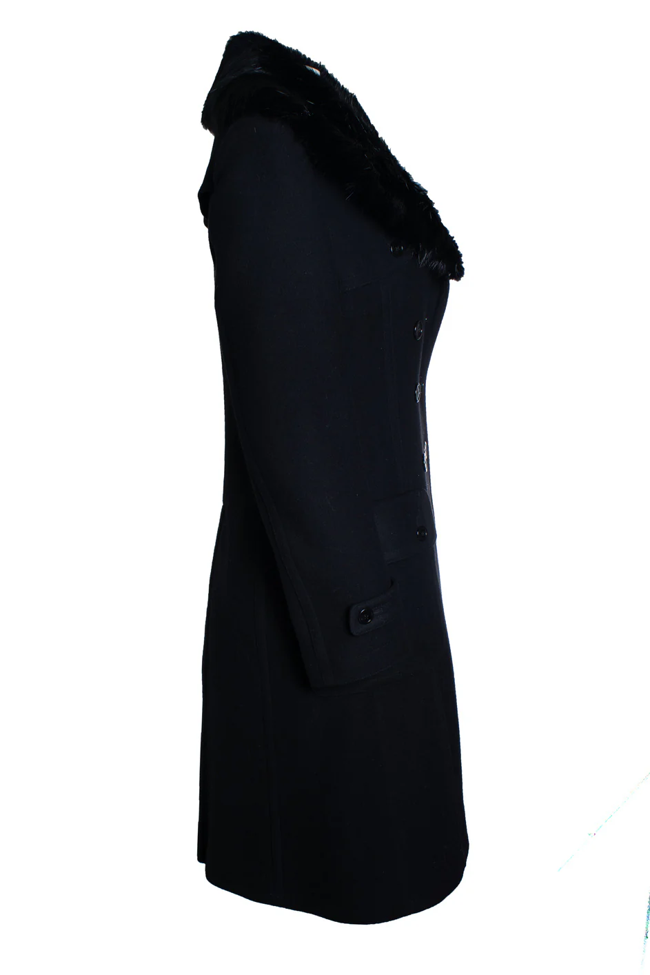 Women's Burberry, black wool trenchcoat with fur collar - Image 4