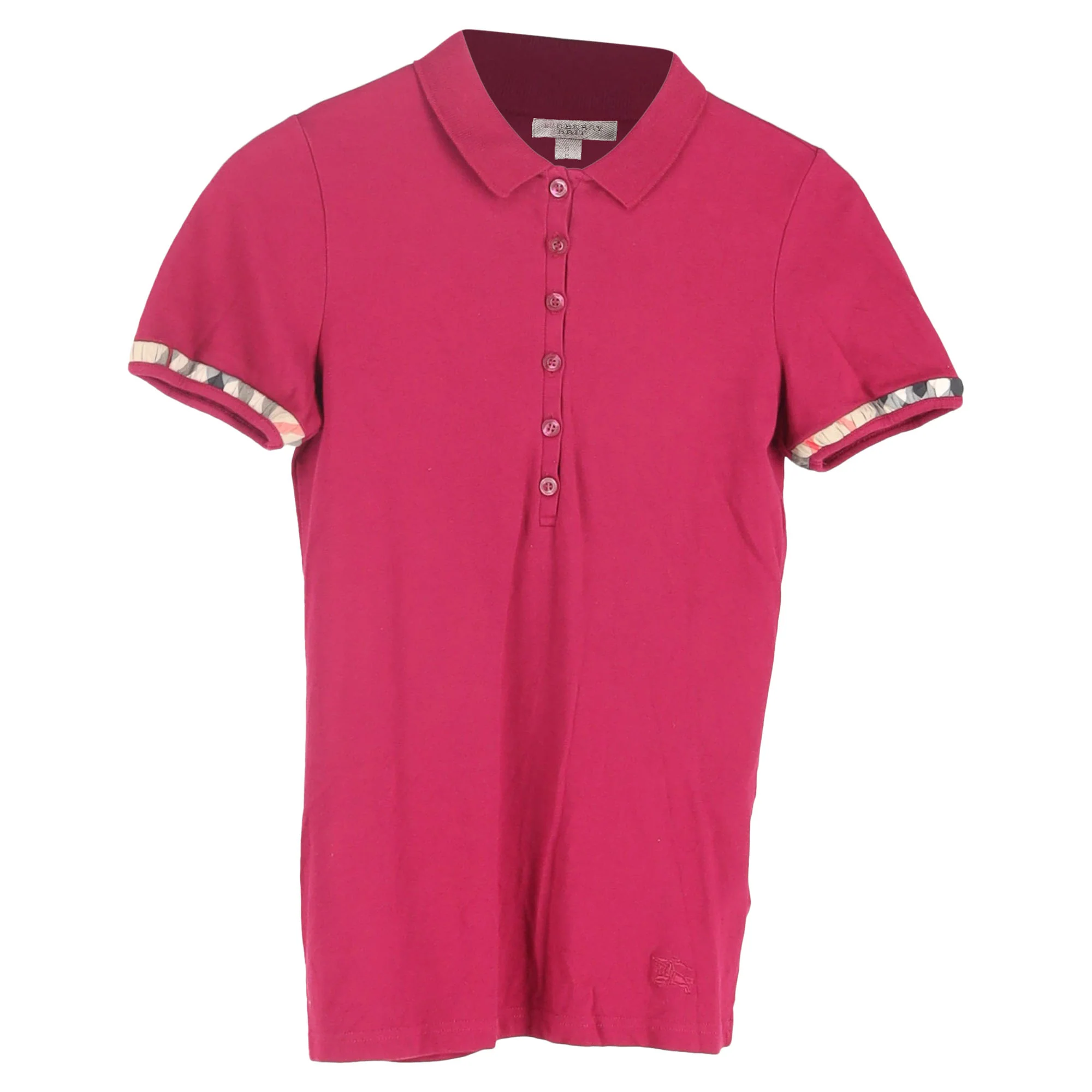 Women's Burberry Brit Check-Trimmed Shirt Sleeve Polo Shirt in Red Violet Cotton