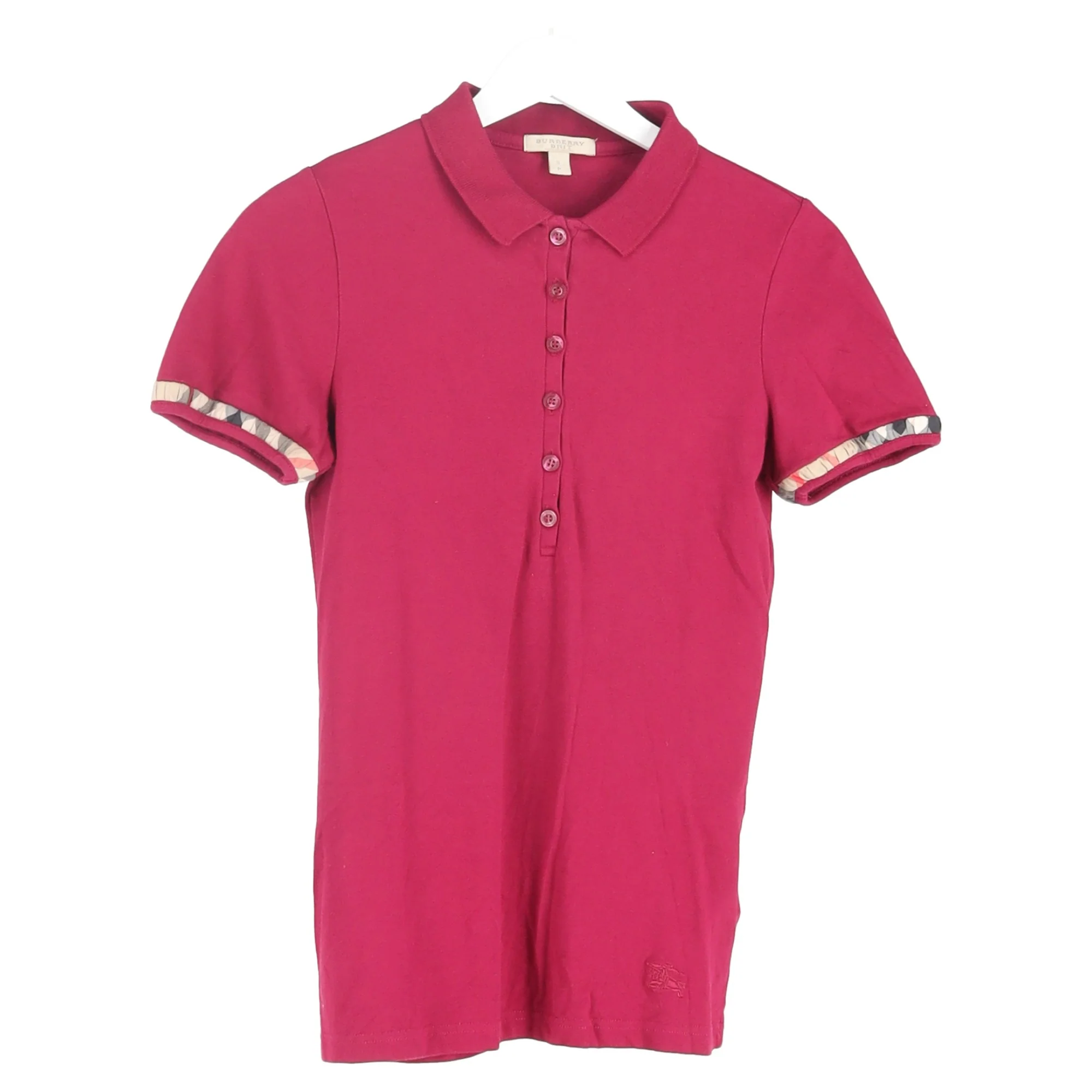 Women's Burberry Brit Check-Trimmed Shirt Sleeve Polo Shirt in Red Violet Cotton - Image 4