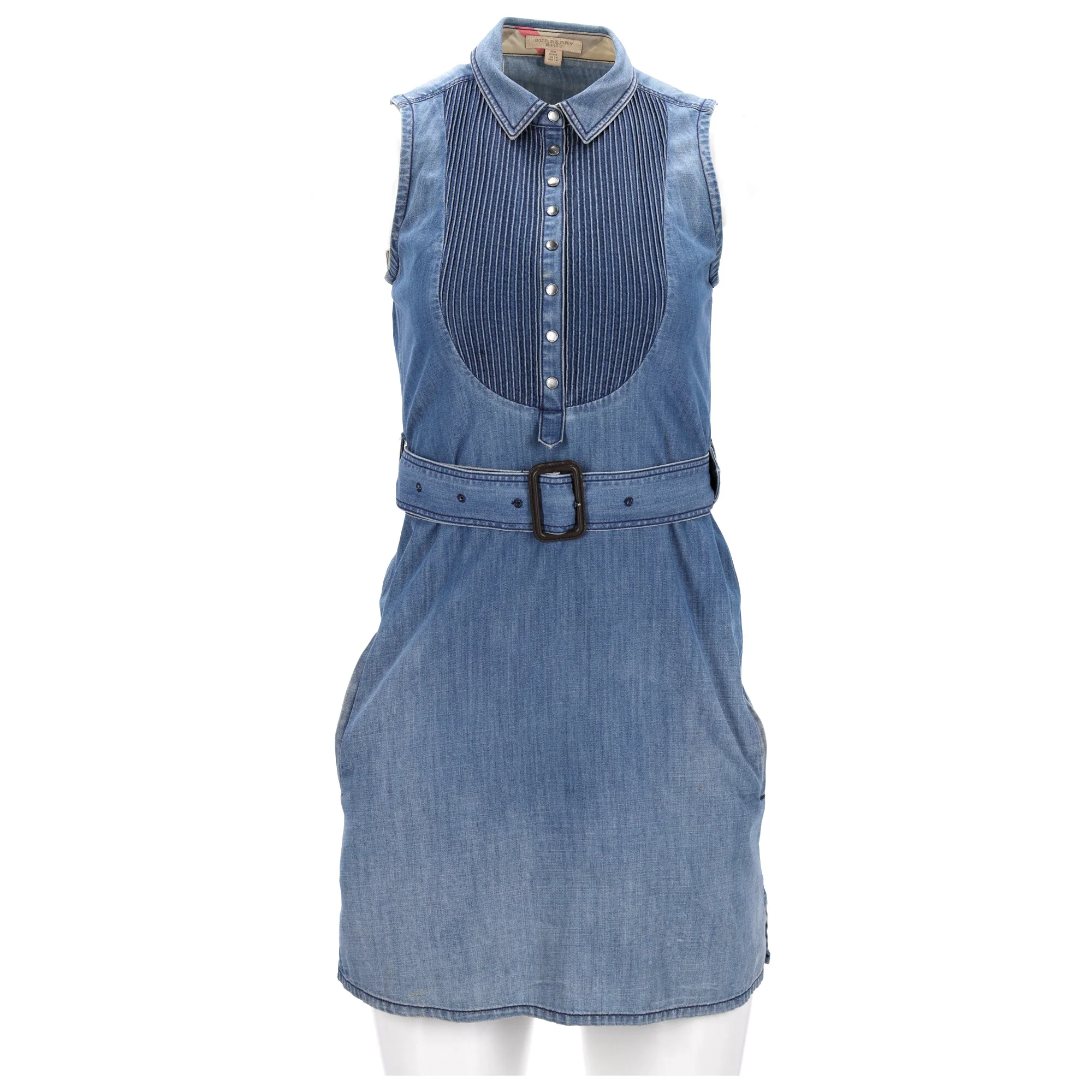 Women's Burberry Brit Sleeveless Pintuck Dress in Light Blue Denim - Image 6