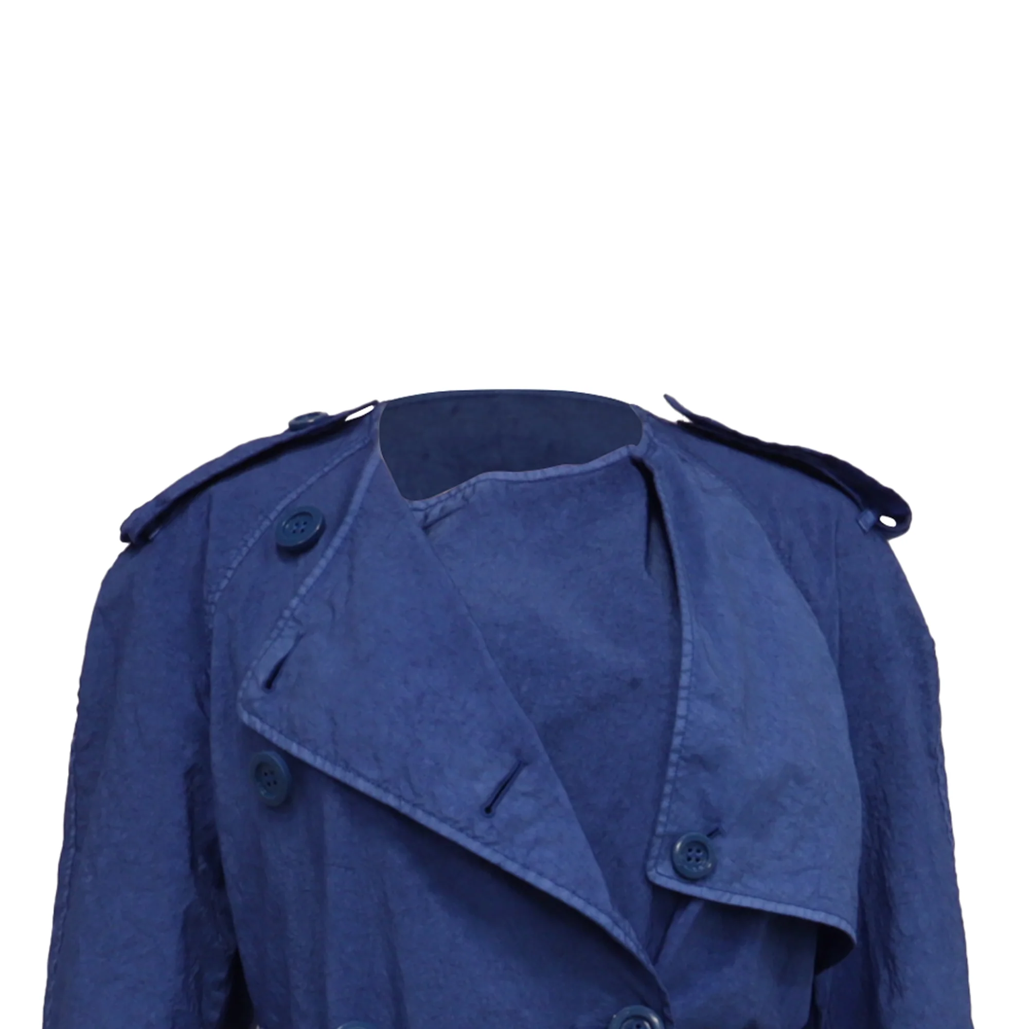 Women's Burberry Collarless Double Breasted Trench Coat in Blue Polyamide - Image 2