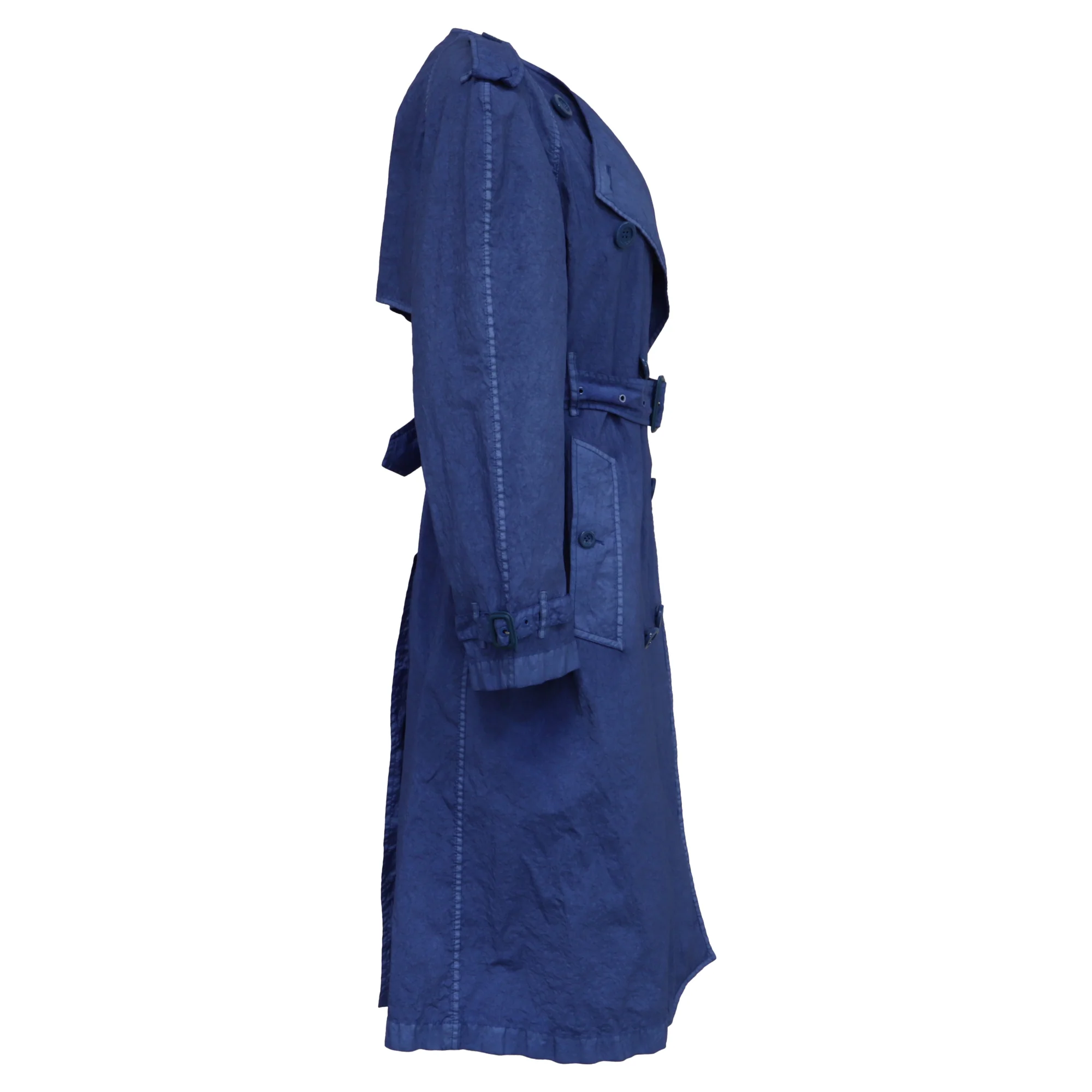 Women's Burberry Collarless Double Breasted Trench Coat in Blue Polyamide - Image 3