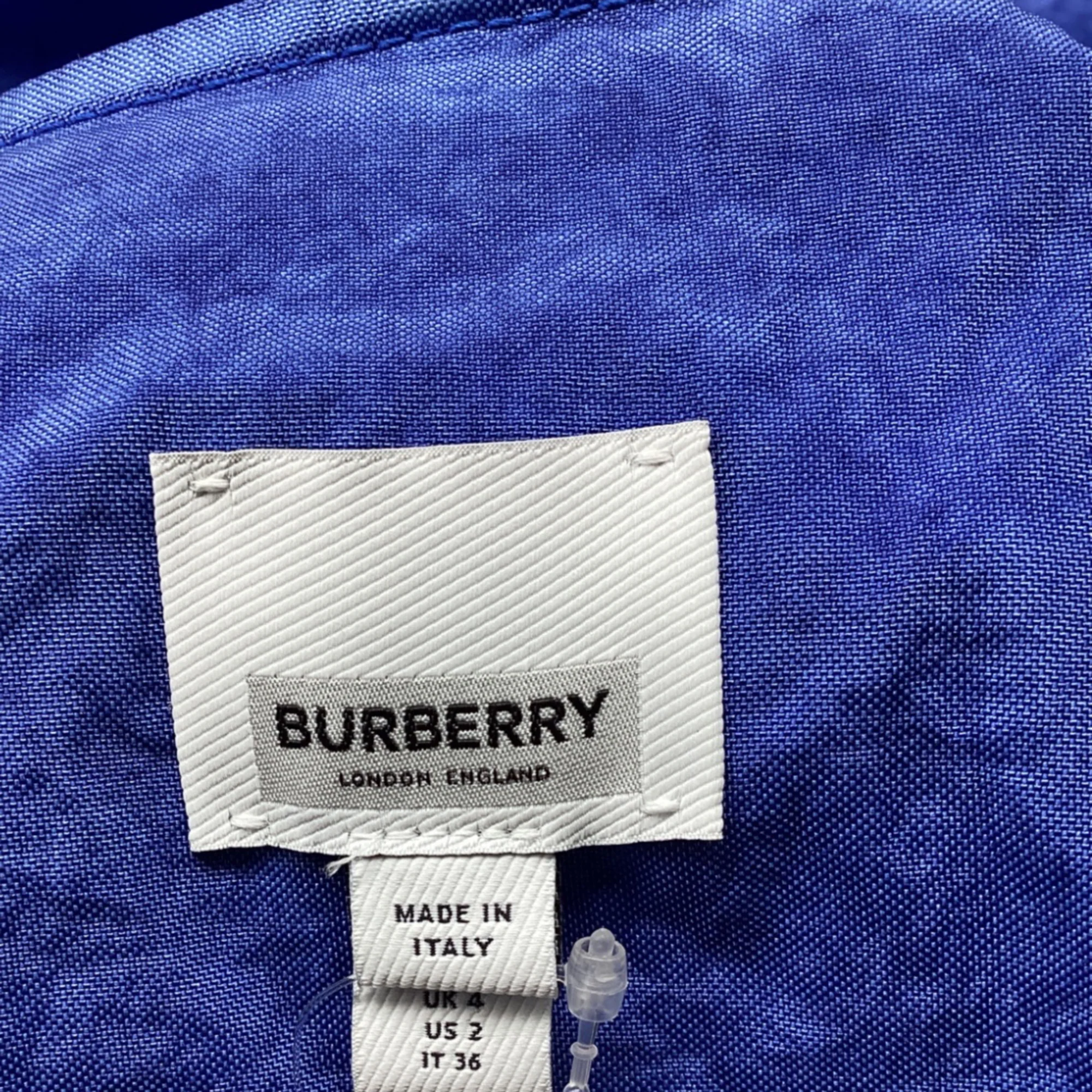 Women's Burberry Collarless Double Breasted Trench Coat in Blue Polyamide - Image 8