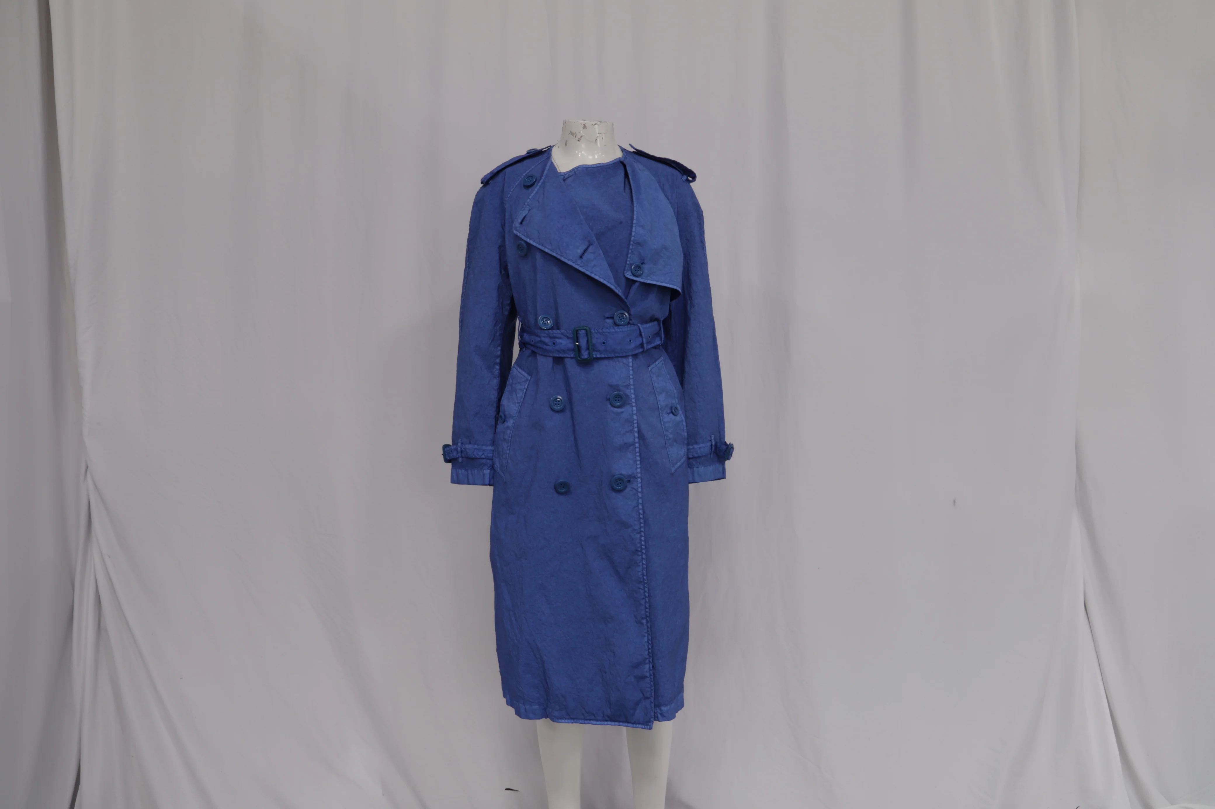 Women's Burberry Collarless Double Breasted Trench Coat in Blue Polyamide - Image 9
