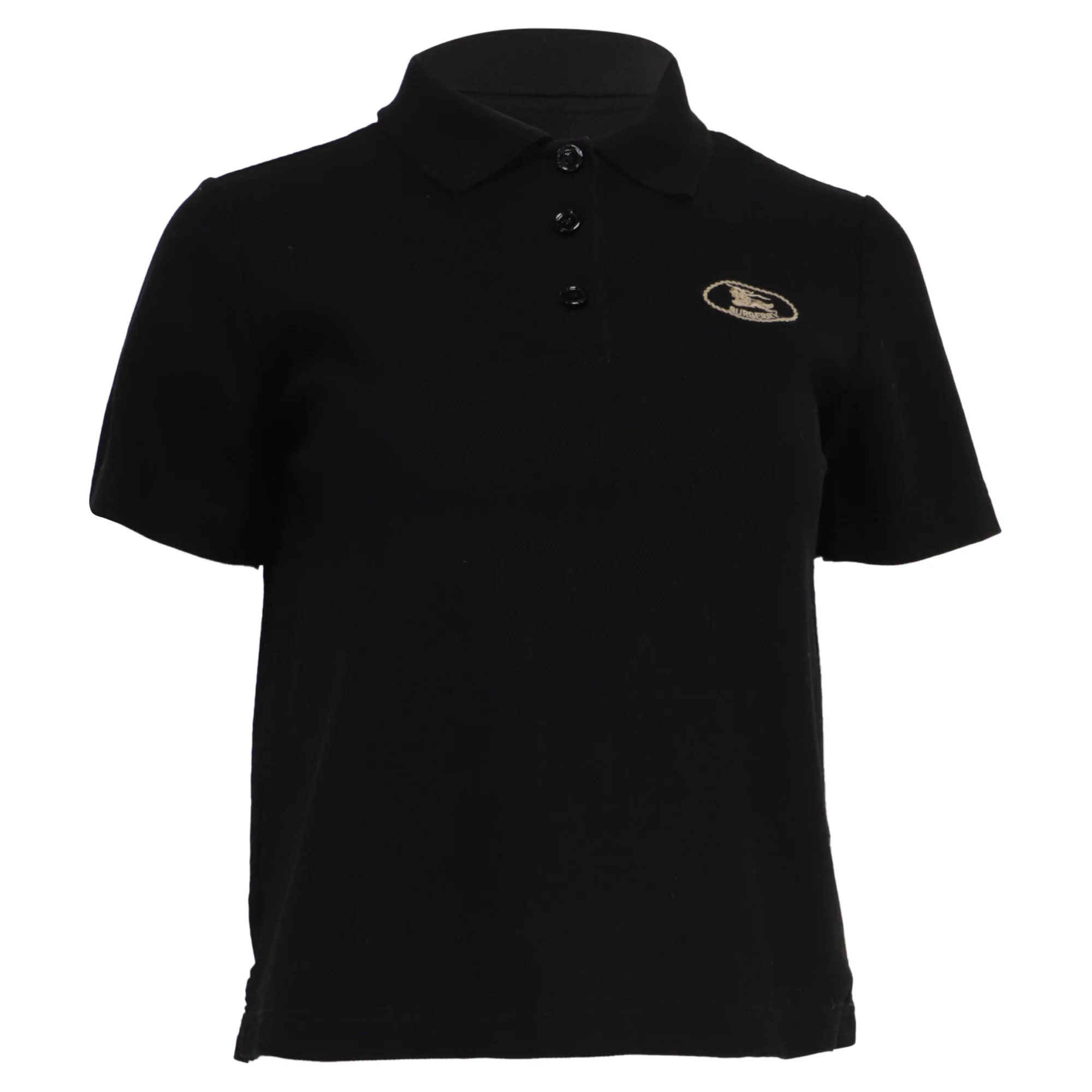 Women's Burberry Logo-Embroidered Polo Shirt in Black Cotton
