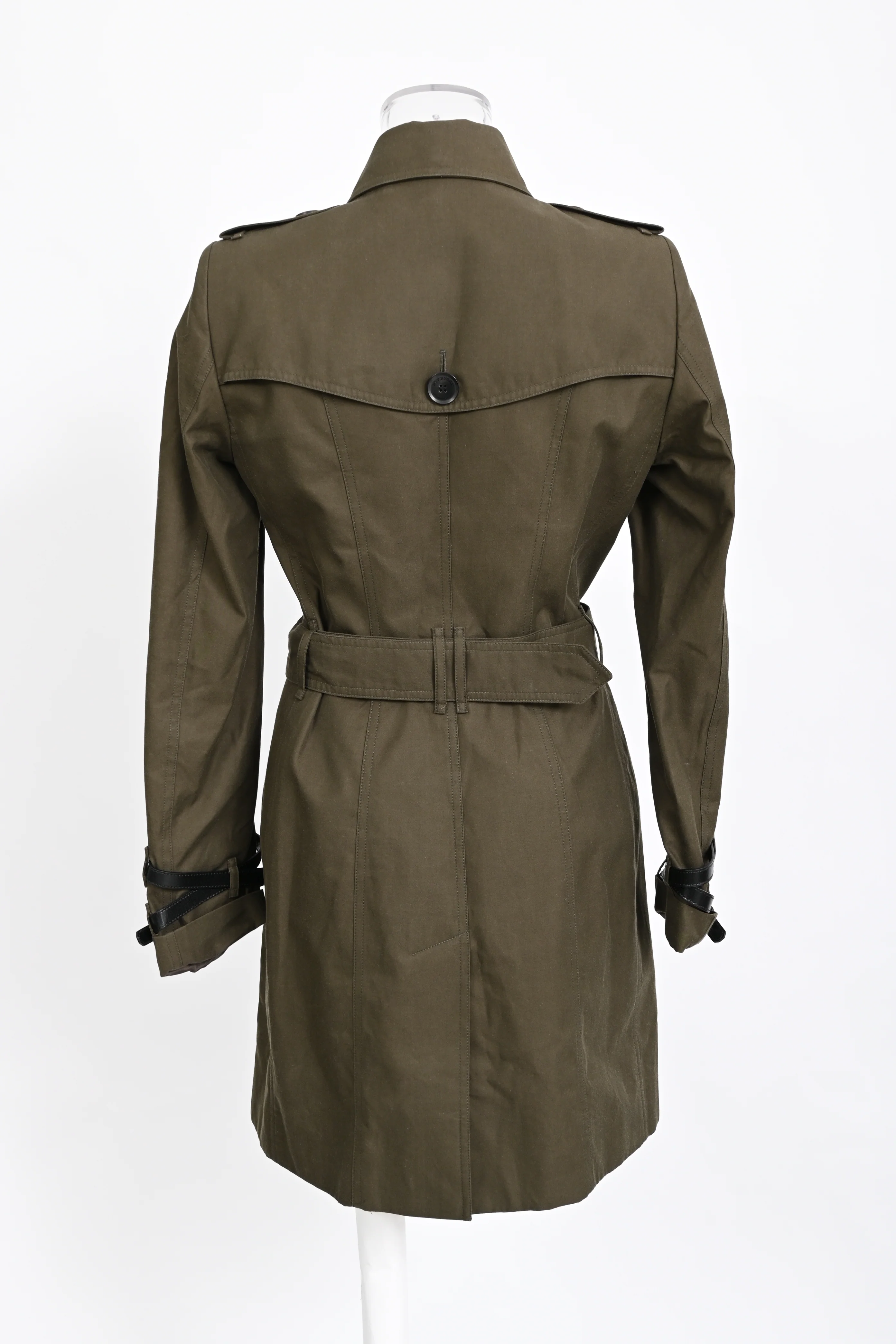 Women's Burberry Queensborough Mid-Length Trench Coat in Olive Cotton - Image 8