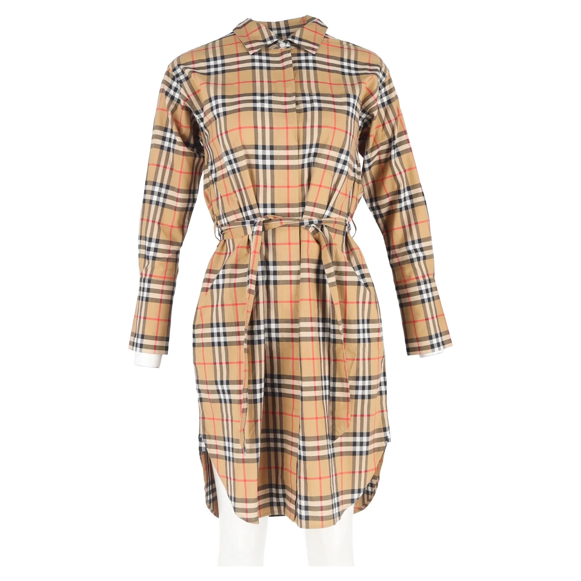 Women's Burberry Vintage-Check Shirt Dress in Beige Cotton - Image 4