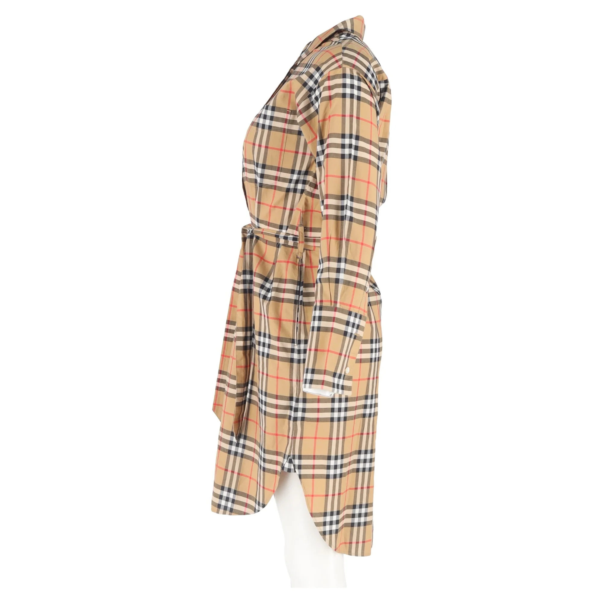 Women's Burberry Vintage-Check Shirt Dress in Beige Cotton - Image 5
