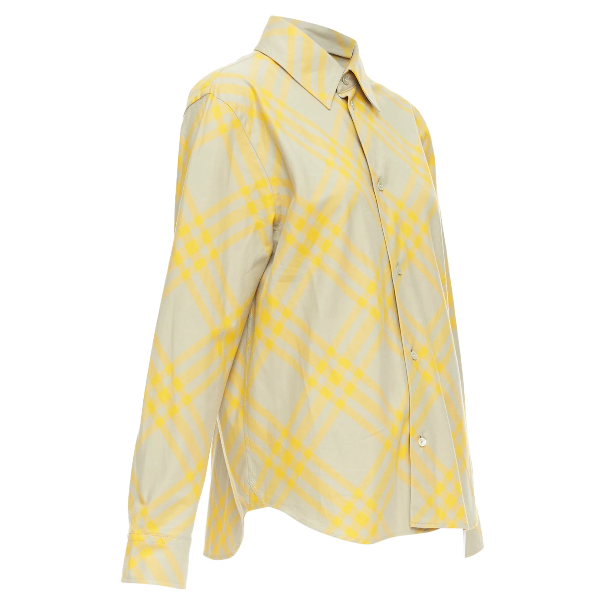 Women's Burberry yellow khaki knight House Check long sleeve shirt - Image 3