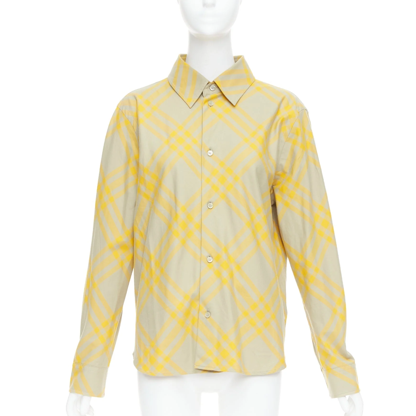 Women's Burberry yellow khaki knight House Check long sleeve shirt - Image 7