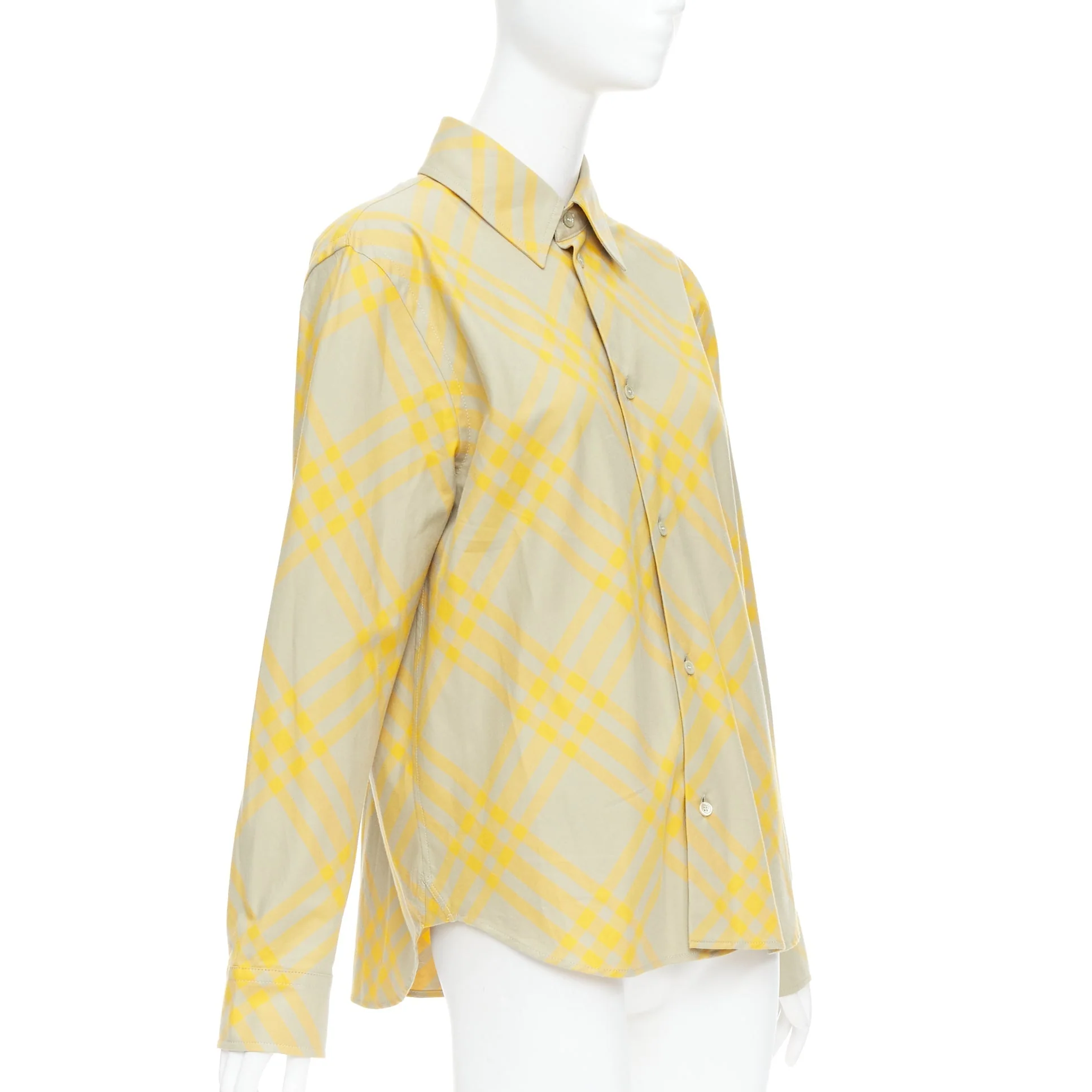 Women's Burberry yellow khaki knight House Check long sleeve shirt - Image 9