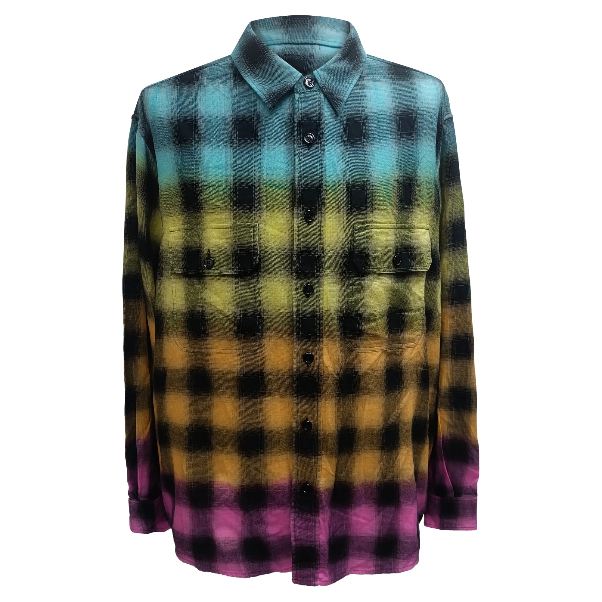 Men's Celine Tie-Dyed Checked Flannel Shirt in Multicolor Cotton