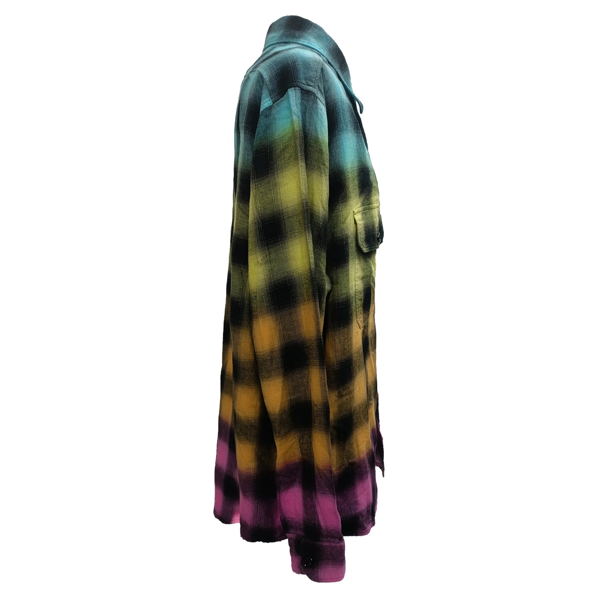 Men's Celine Tie-Dyed Checked Flannel Shirt in Multicolor Cotton - Image 4