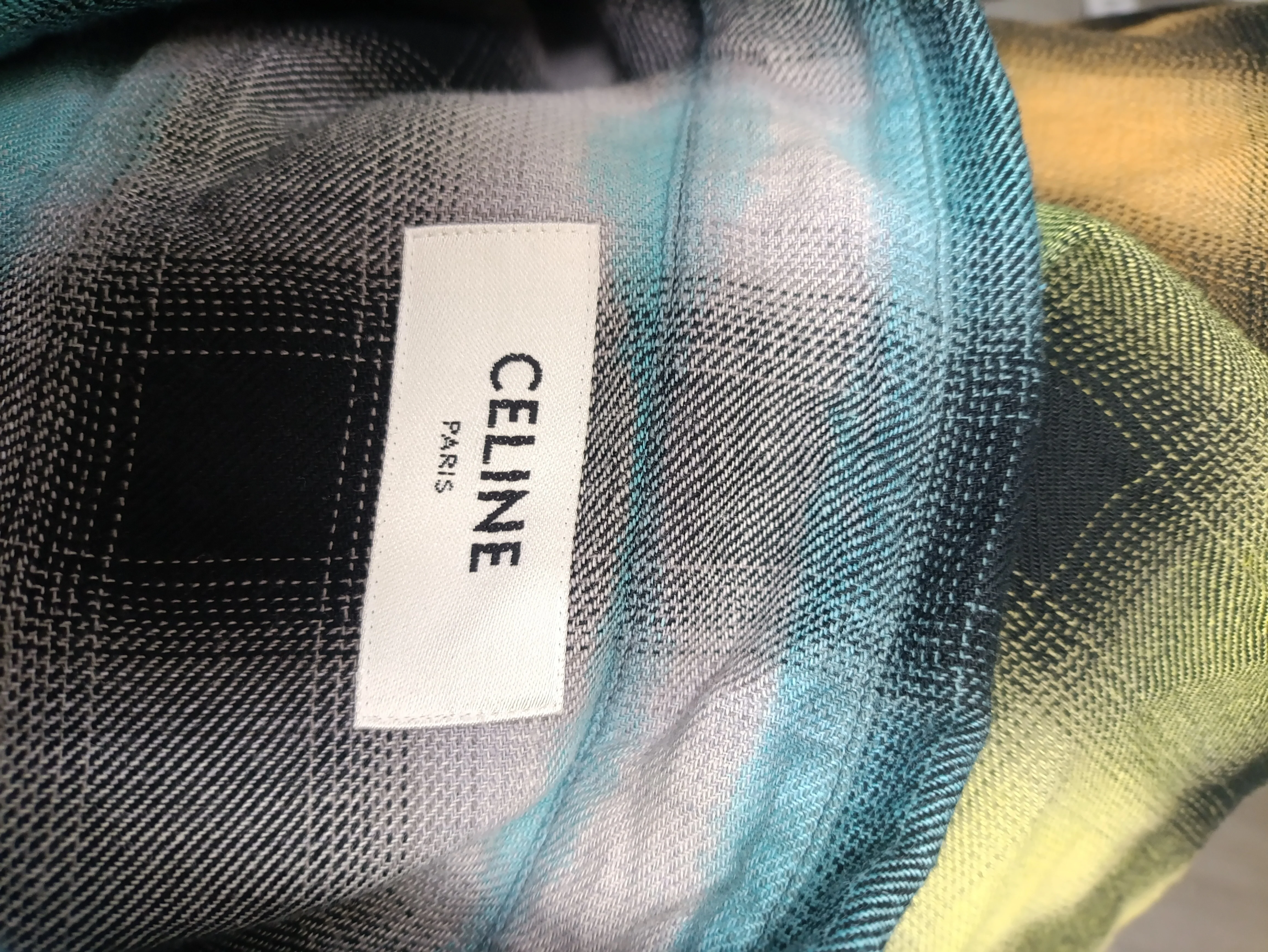 Men's Celine Tie-Dyed Checked Flannel Shirt in Multicolor Cotton - Image 7