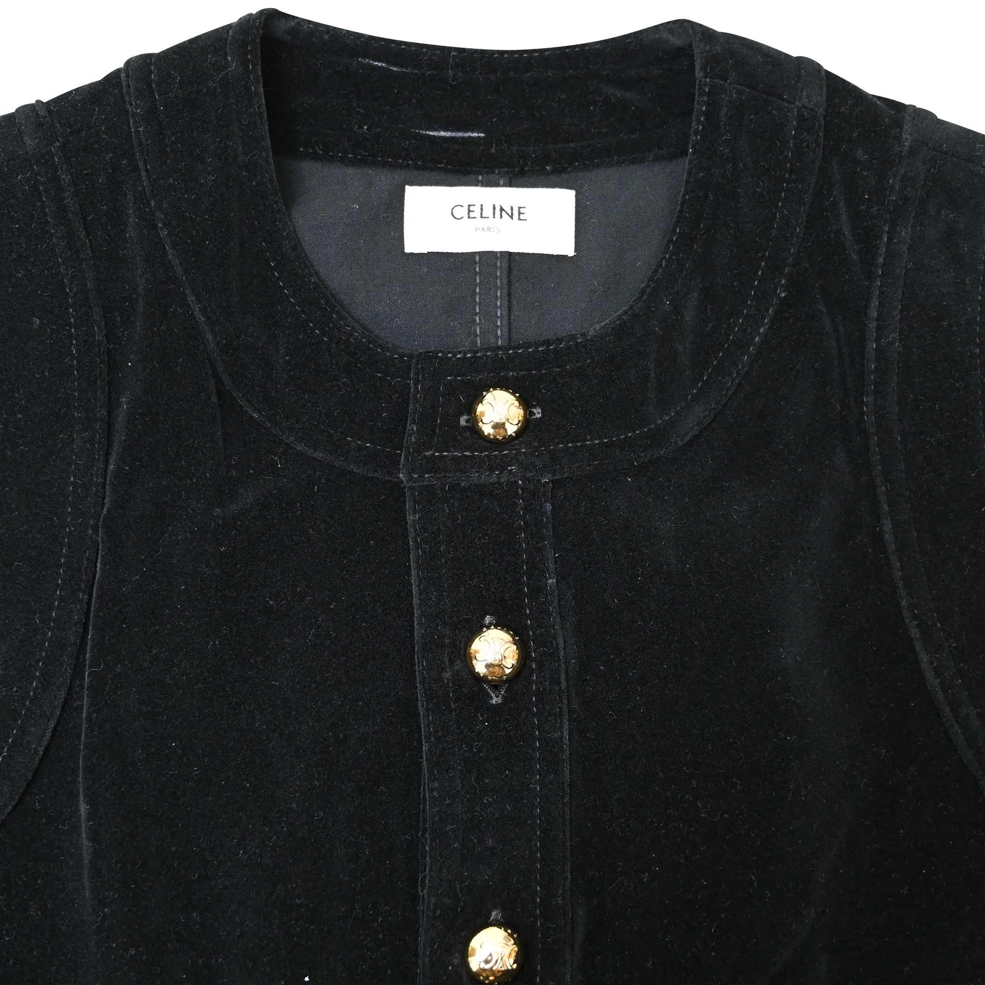 Women's Celine Buttoned Mini Dress in Black Velvet - Image 5