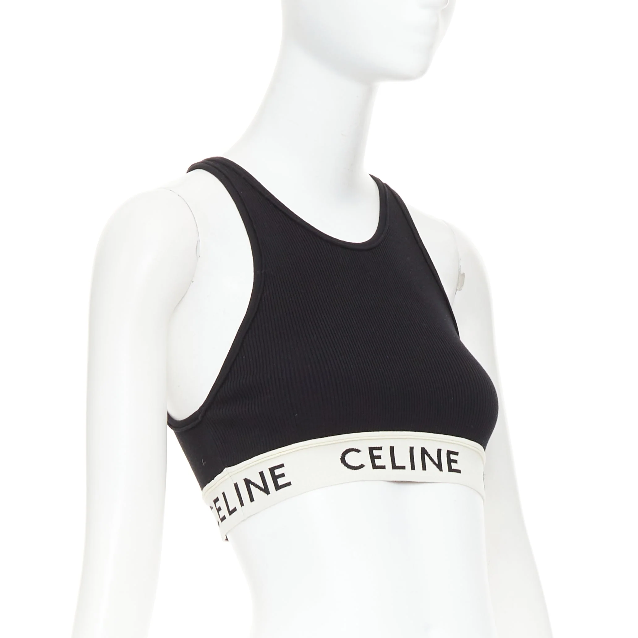 Women's Celine cotton blend ribbed logo round neck bra top Lisa Blackpink - Image 3