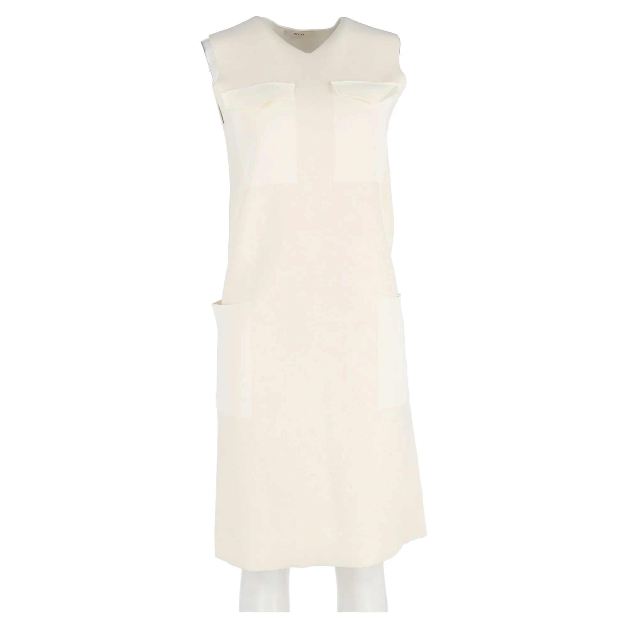 Women's  Celine Four-Pocket Sleeveless Midi Dress in Cream Viscose - Image 4