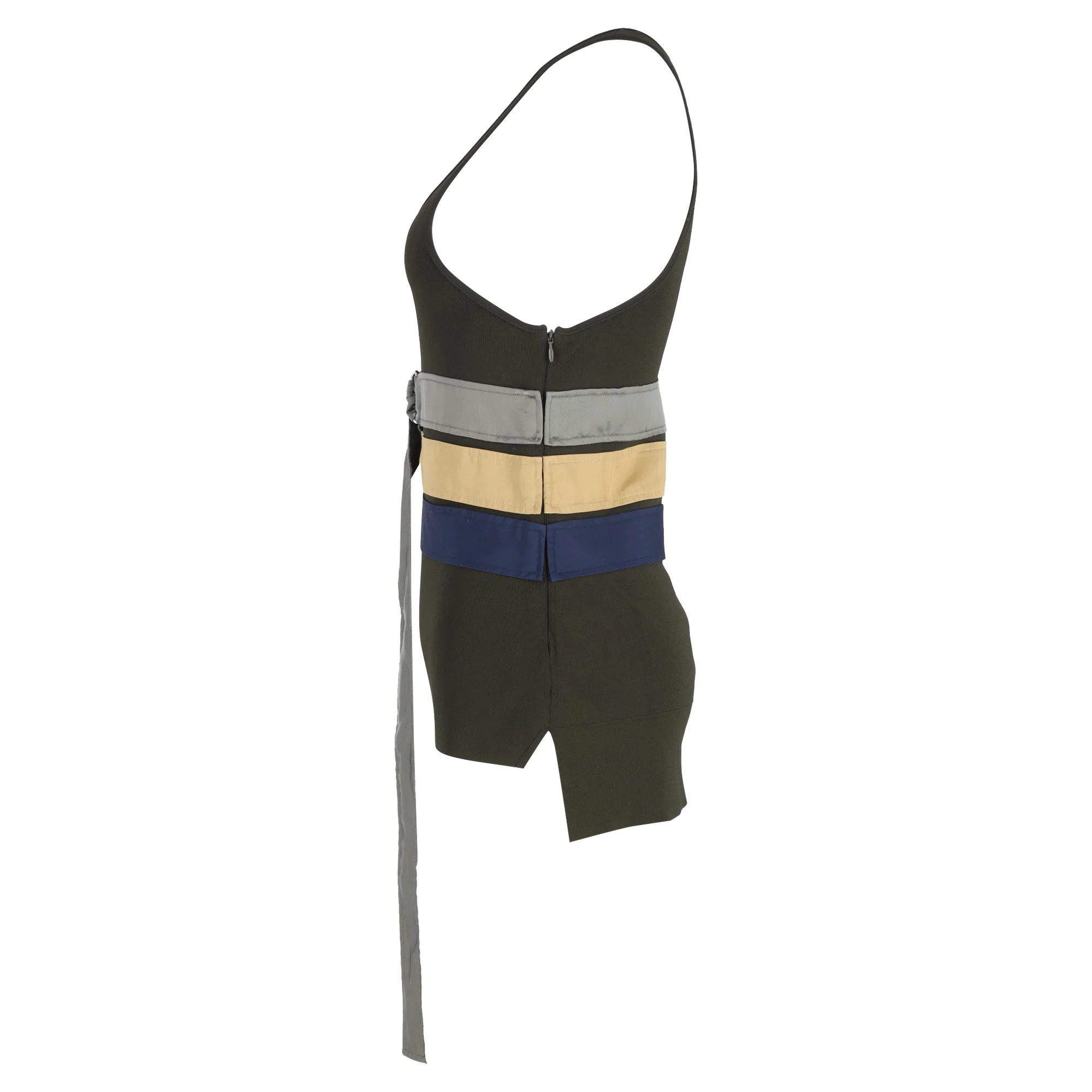 Women's  Celine Knitted Belted Tank Top in Olive Viscose - Image 2
