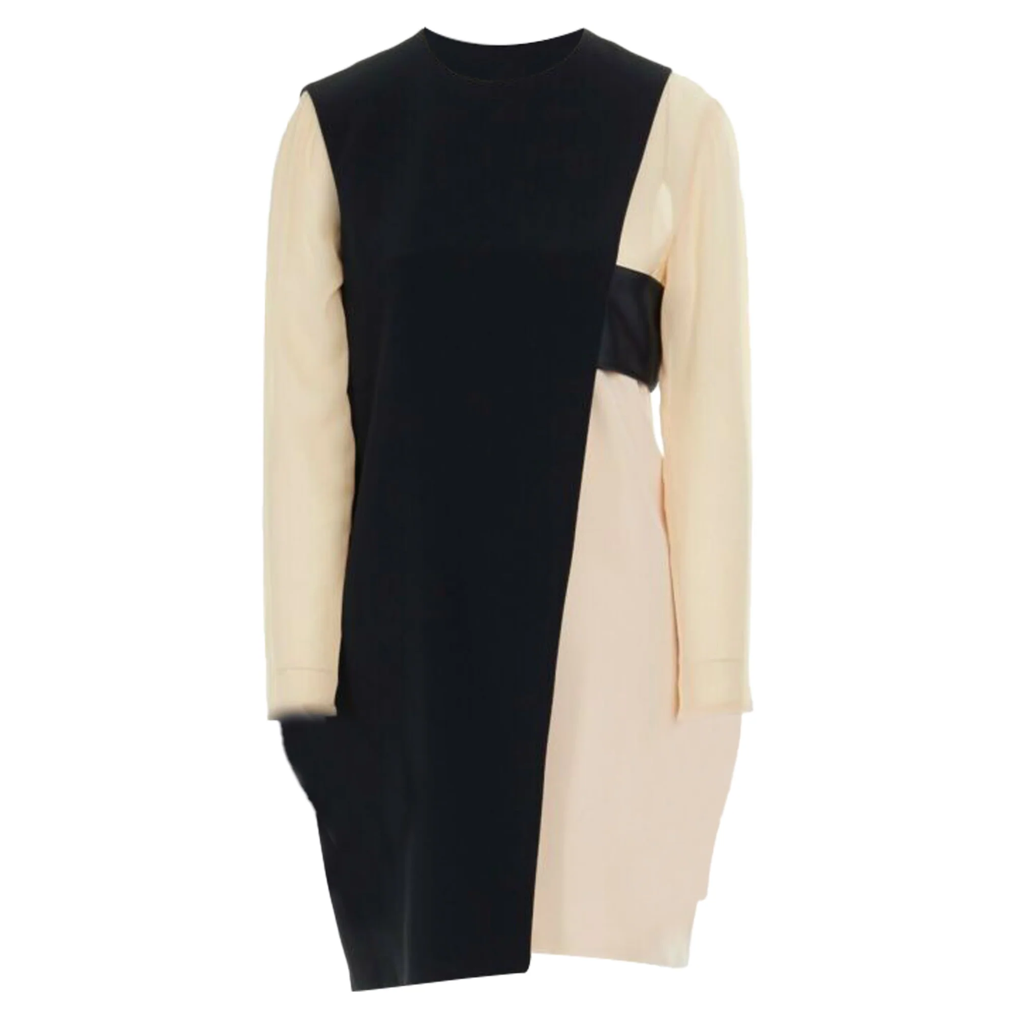 Women's Celine Phoebe Philo nude asymmetric layered silk sleeve shift dress