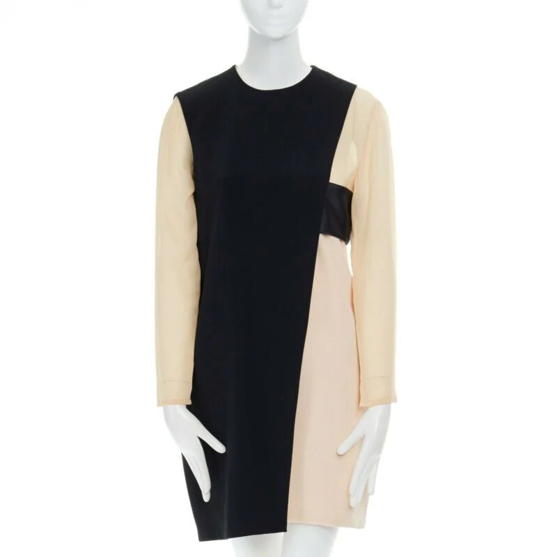 Women's Celine Phoebe Philo nude asymmetric layered silk sleeve shift dress - Image 7