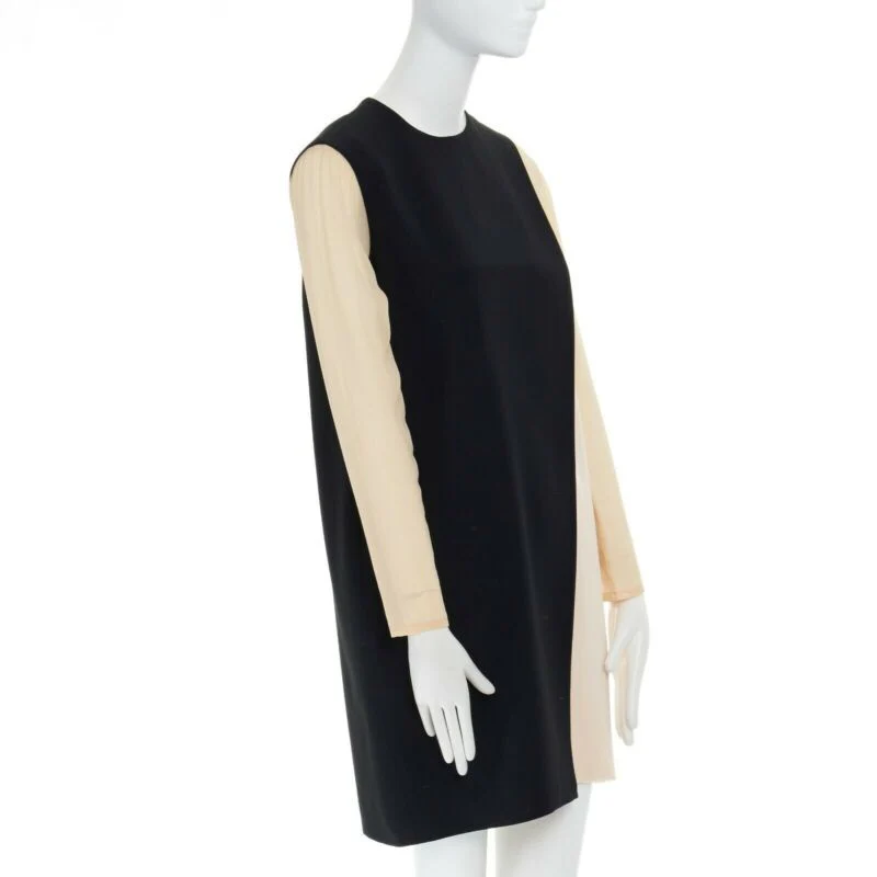 Women's Celine Phoebe Philo nude asymmetric layered silk sleeve shift dress - Image 9