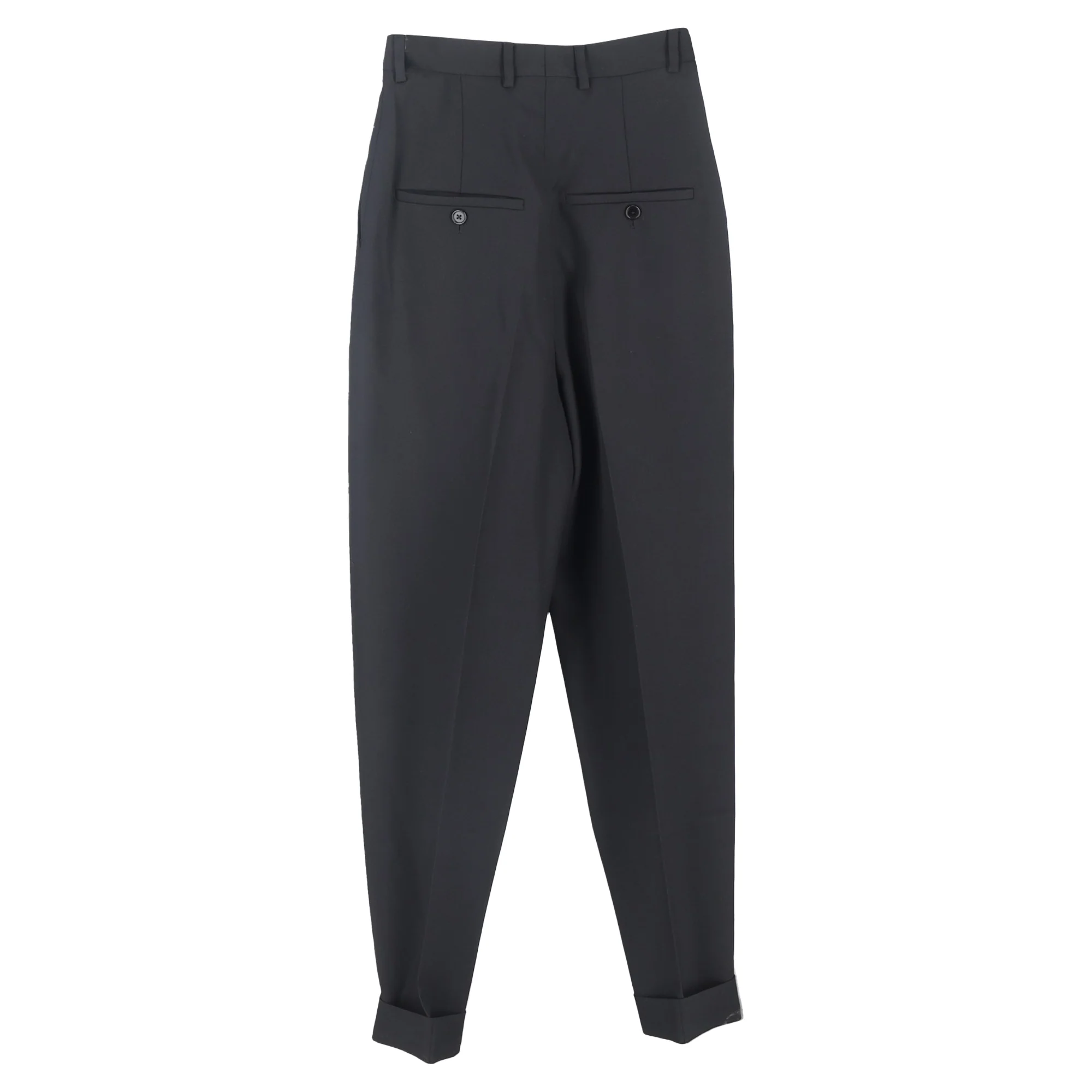Women's Celine Pleated Folded Hem Straight-Leg Trousers in Black Wool - Image 2