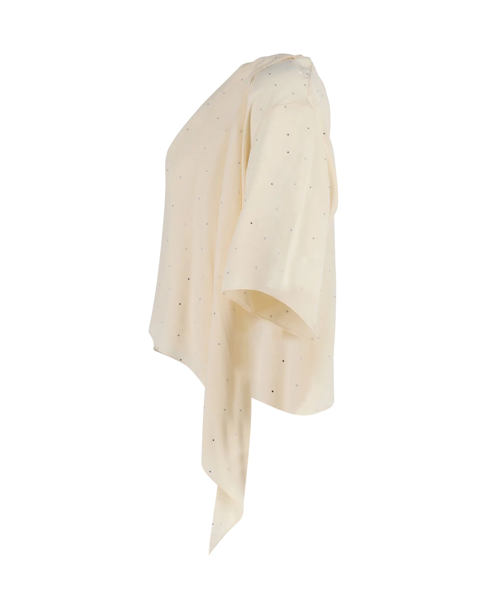 Women's Celine Rhinestone Embellished Asymmetric Draped Top in Cream Silk - Image 2
