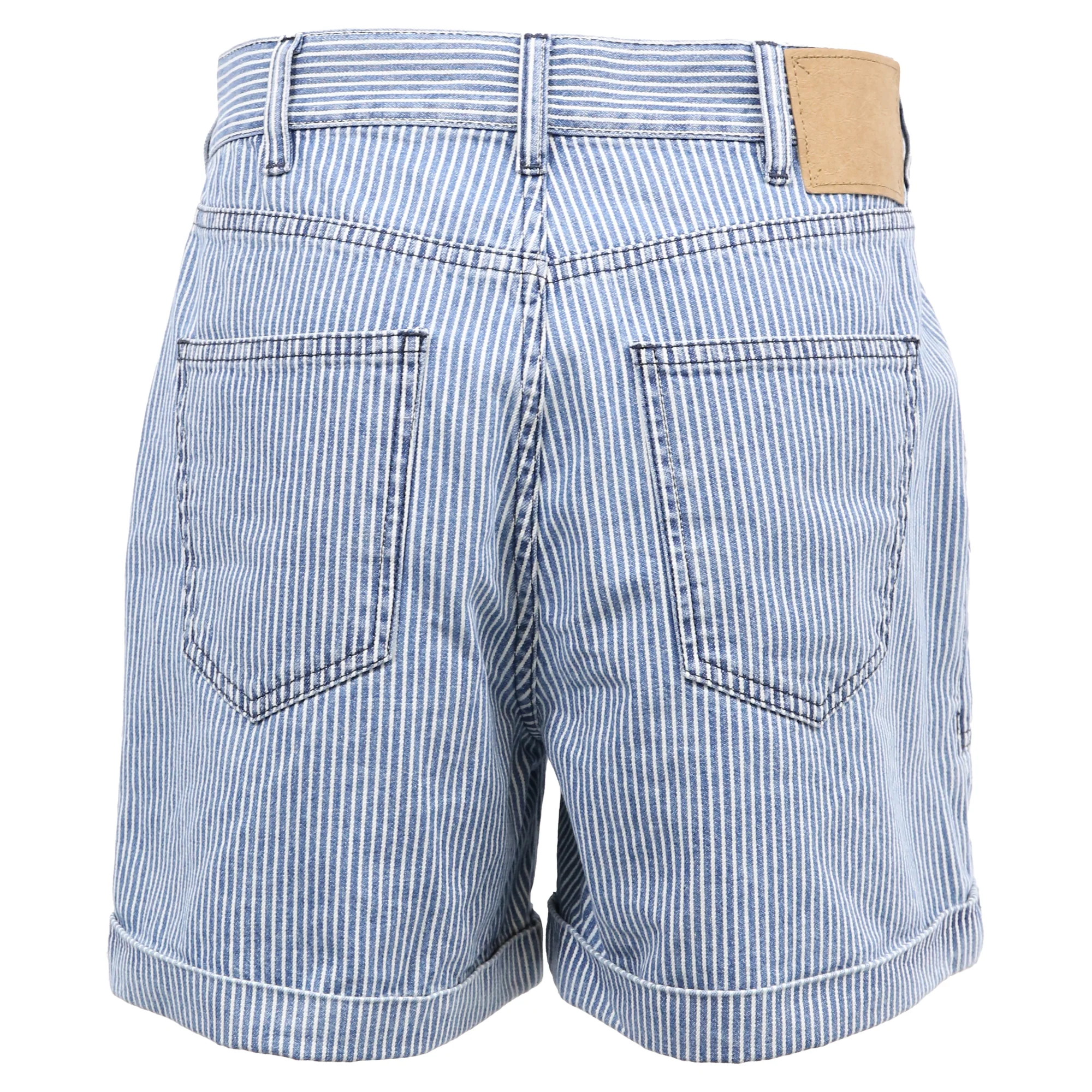 Women's  Celine Striped High-Rise Shorts in Blue Cotton Denim - Image 3
