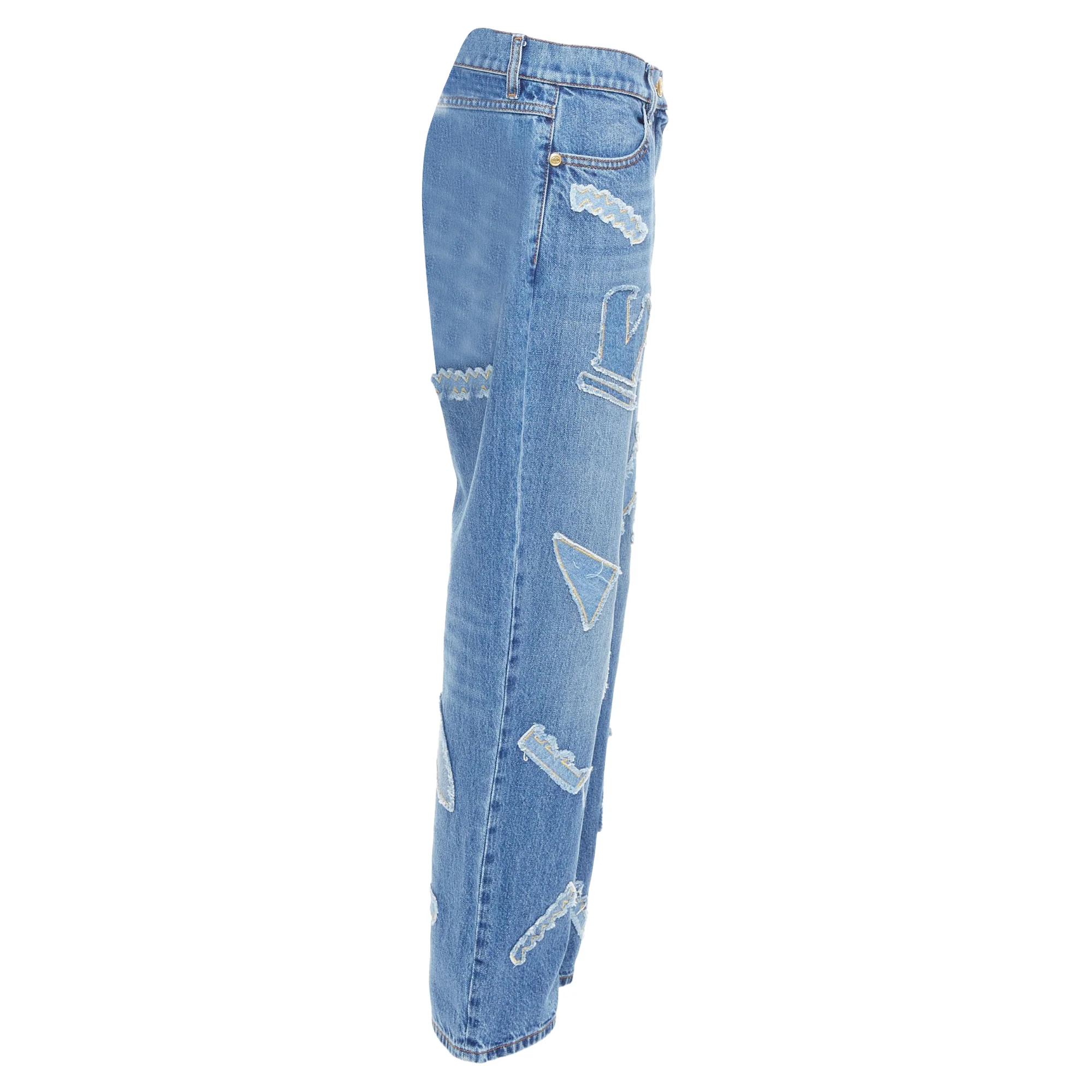 Women's Chanel 19A cotton hieroglyphics patch straight leg jeans - Image 4
