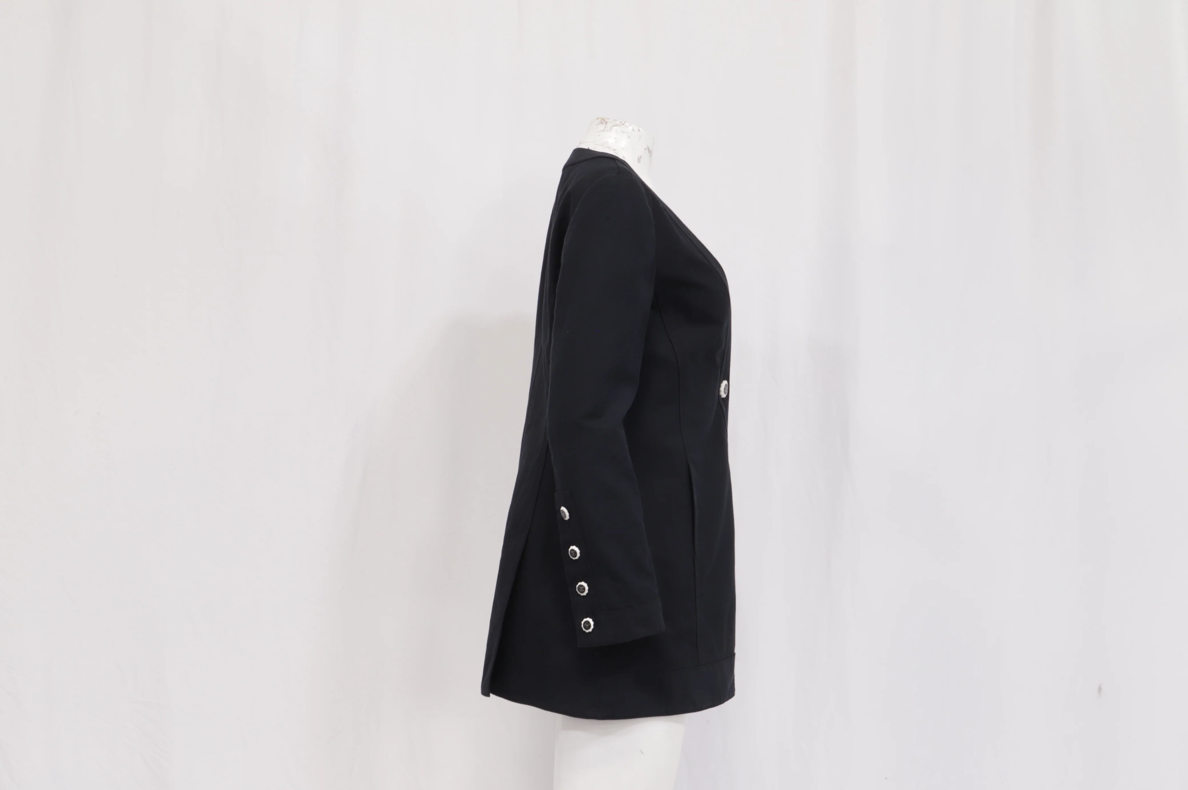 Women's Chanel Asymmetric Button Fastening Jacket in Black Cotton - Image 10