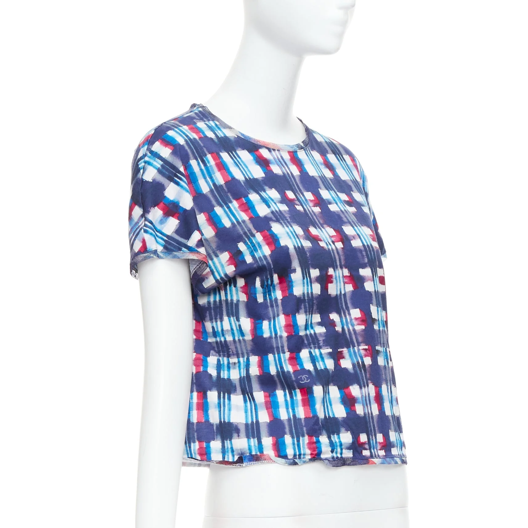 Women's Chanel check CC logo print silk trim crop top - Image 9