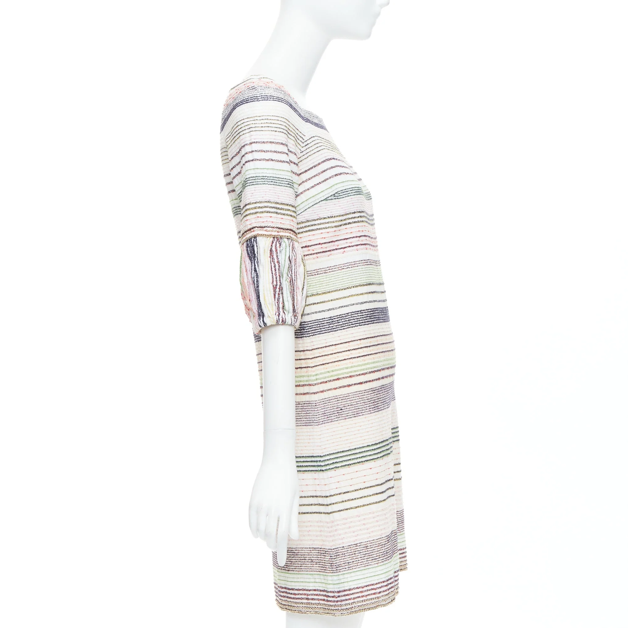Women's Chanel multicolor tweed chain trimmed sleeve dress - Image 10