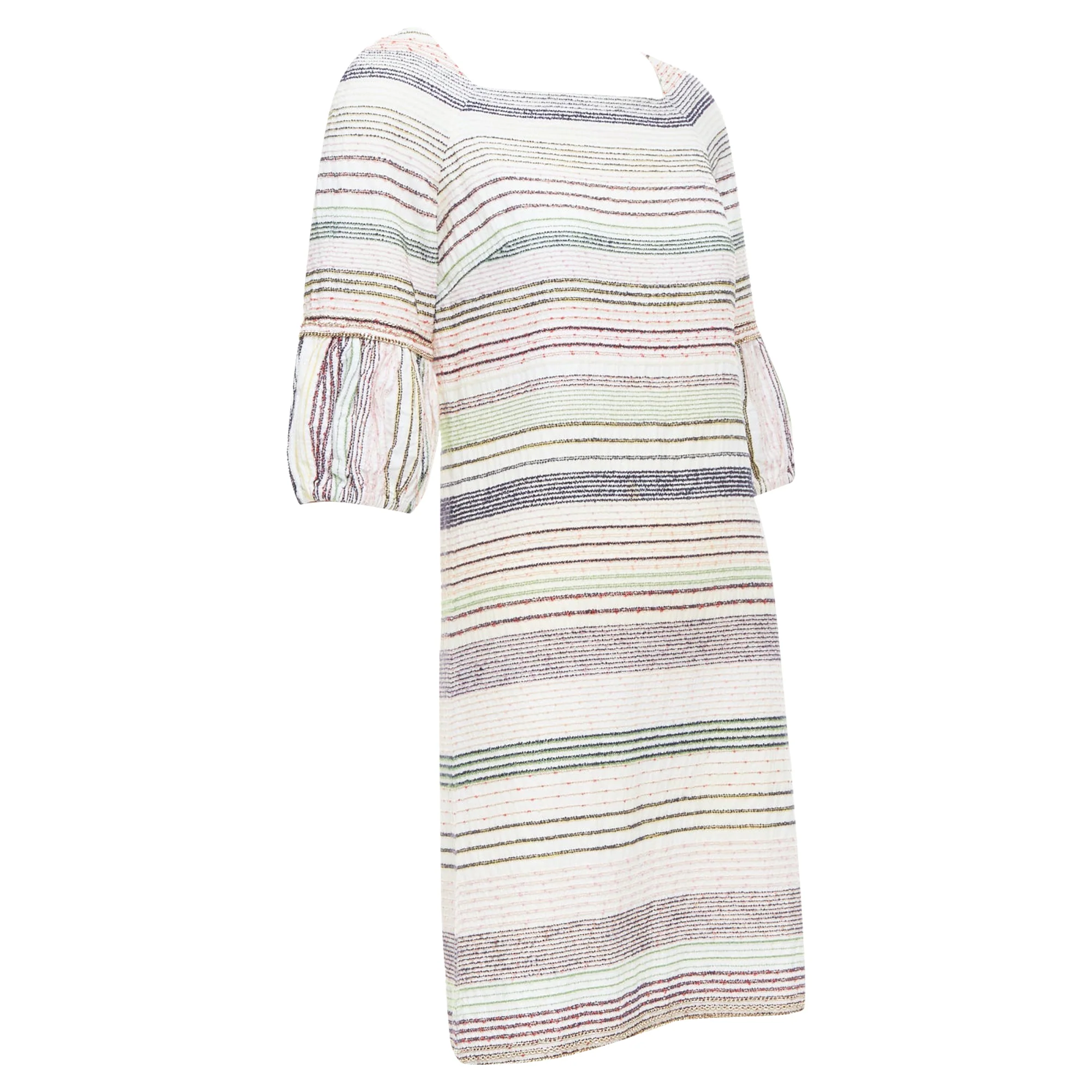 Women's Chanel multicolor tweed chain trimmed sleeve dress - Image 3
