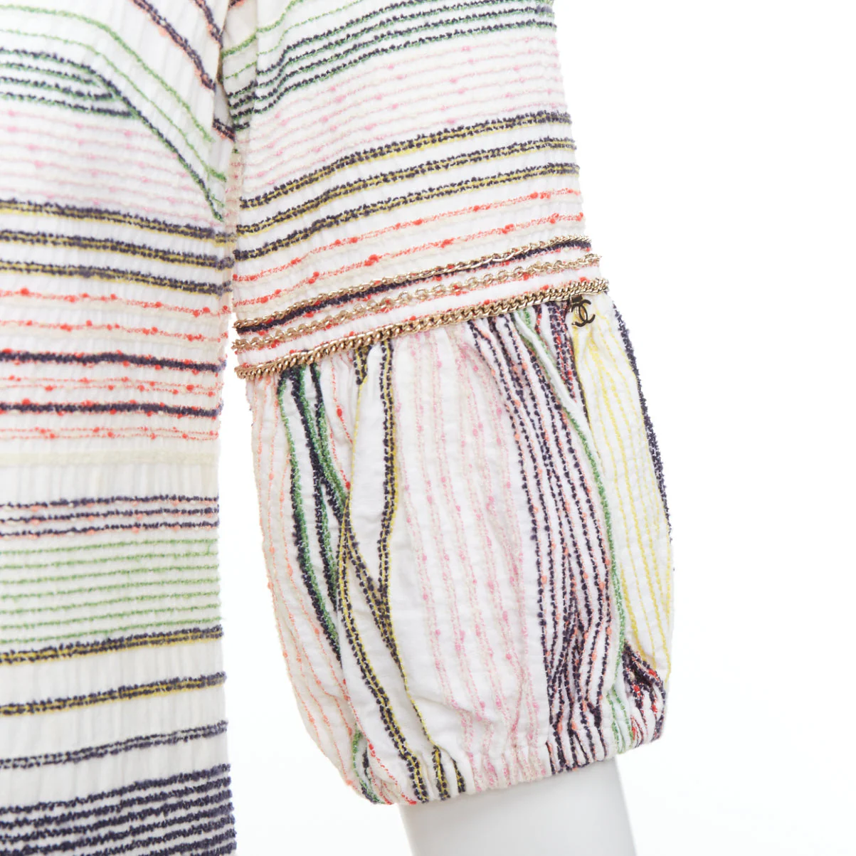 Women's Chanel multicolor tweed chain trimmed sleeve dress - Image 8