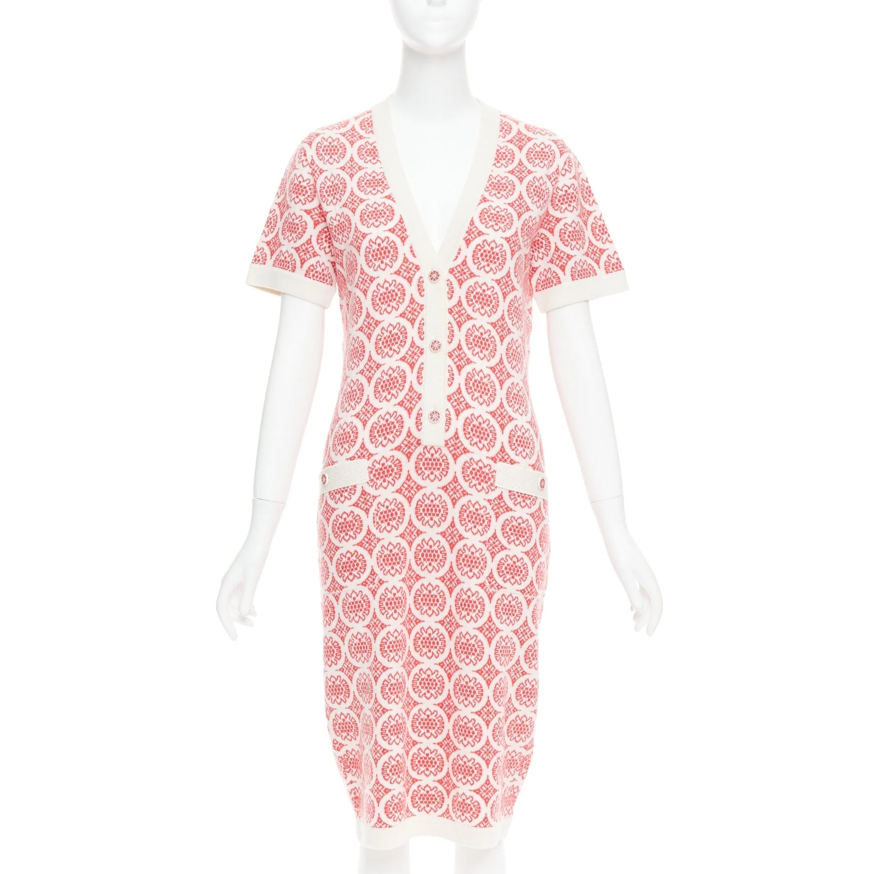 Women's Chanel pink cream CC button pattern dress - Image 7