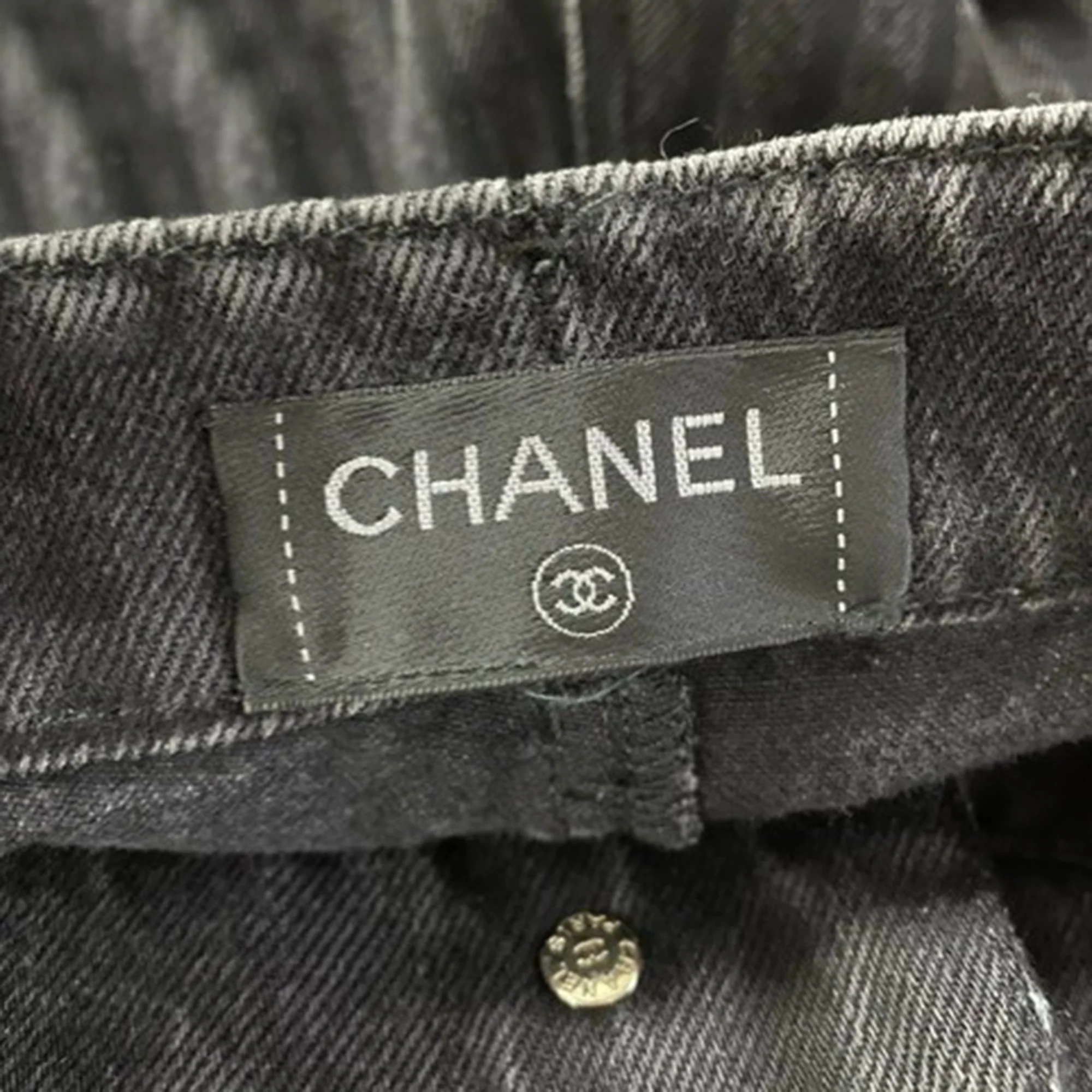 Women's Chanel Pinstripe Straight-Leg Jeans in Grey Cotton - Image 3