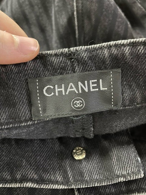 Women's Chanel Pinstripe Straight-Leg Jeans in Grey Cotton - Image 6
