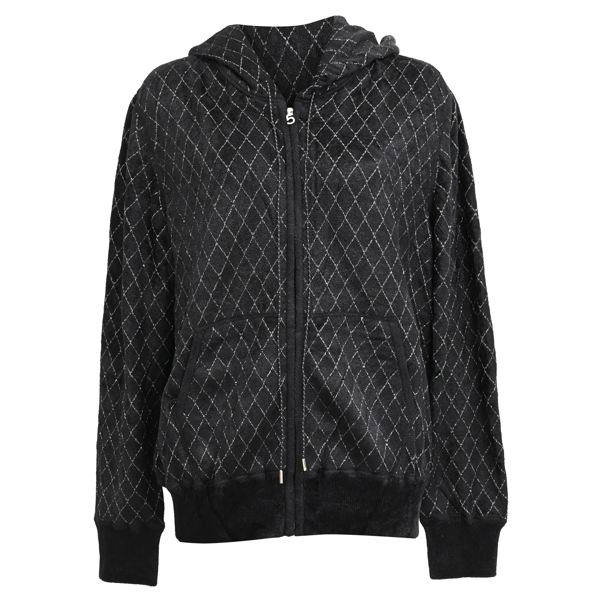 Women's Chanel Quilted Pattern Hoodie in Black Viscose