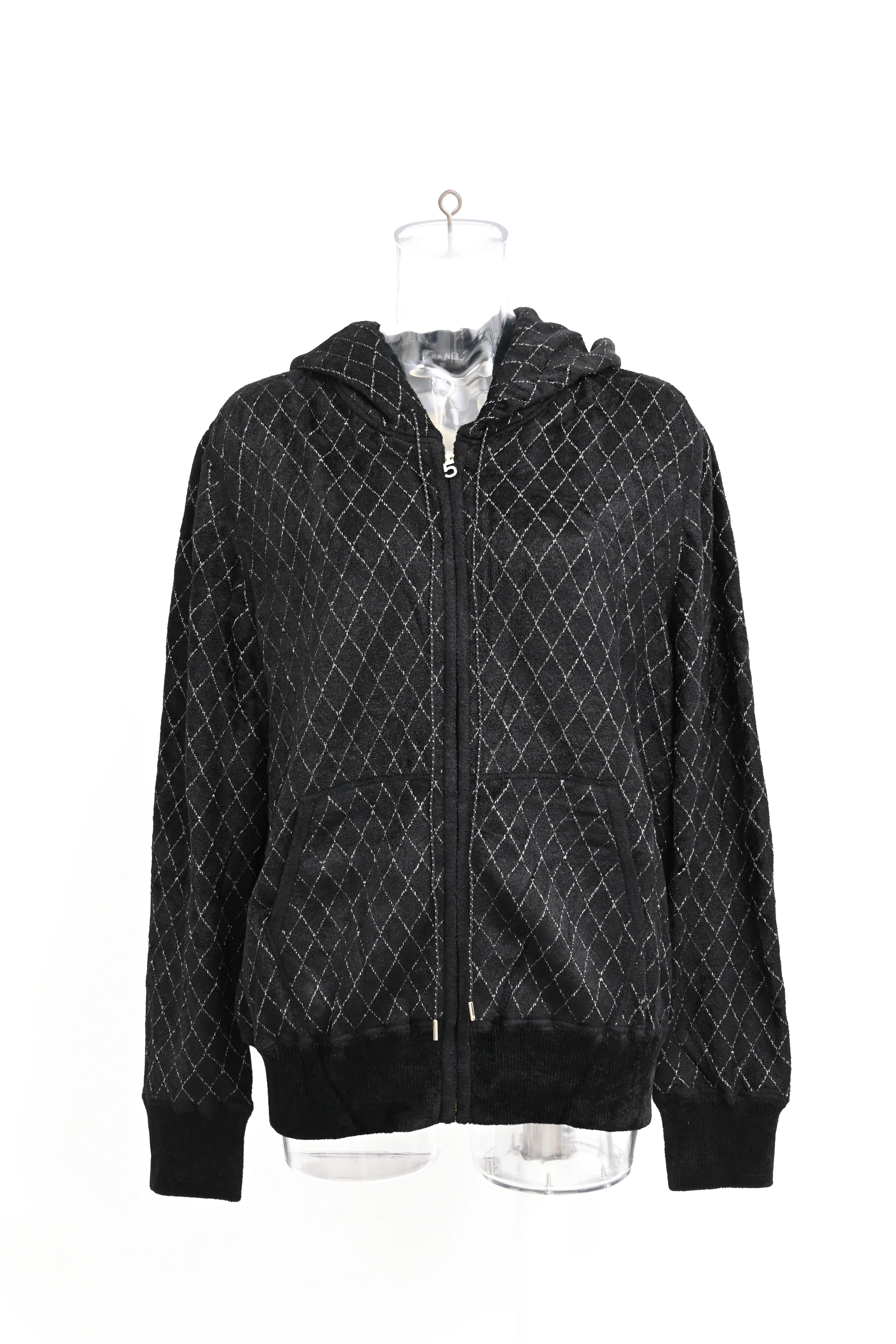 Women's Chanel Quilted Pattern Hoodie in Black Viscose - Image 6