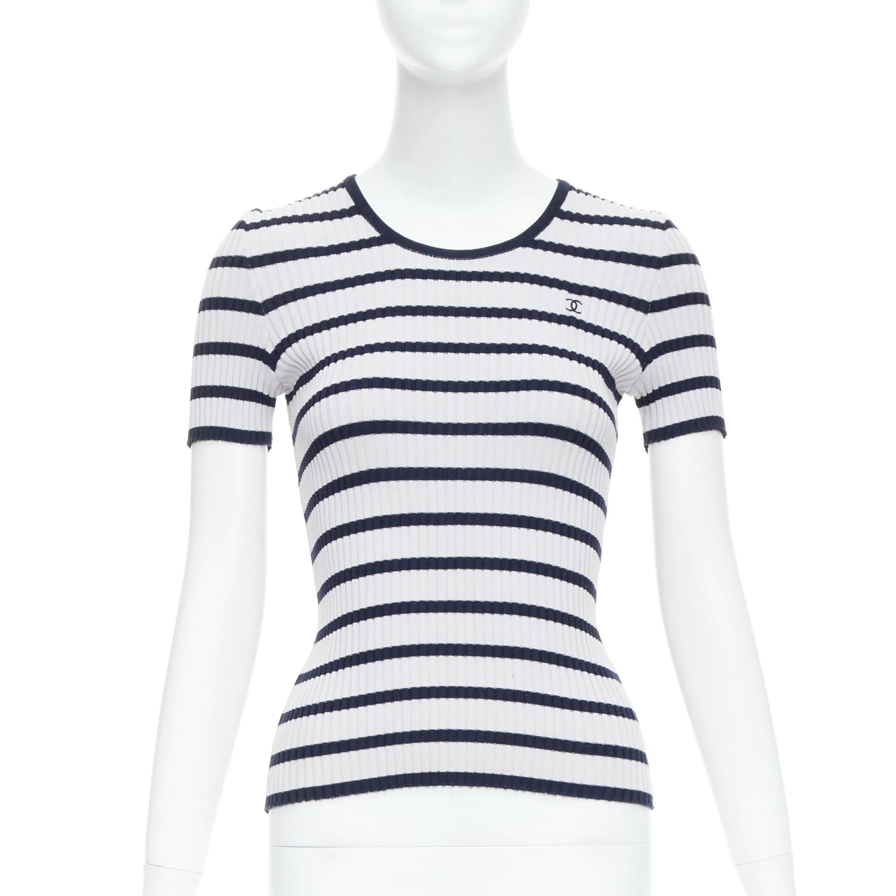 Women's Chanel ribbed cotton nautical striped logo top - Image 7