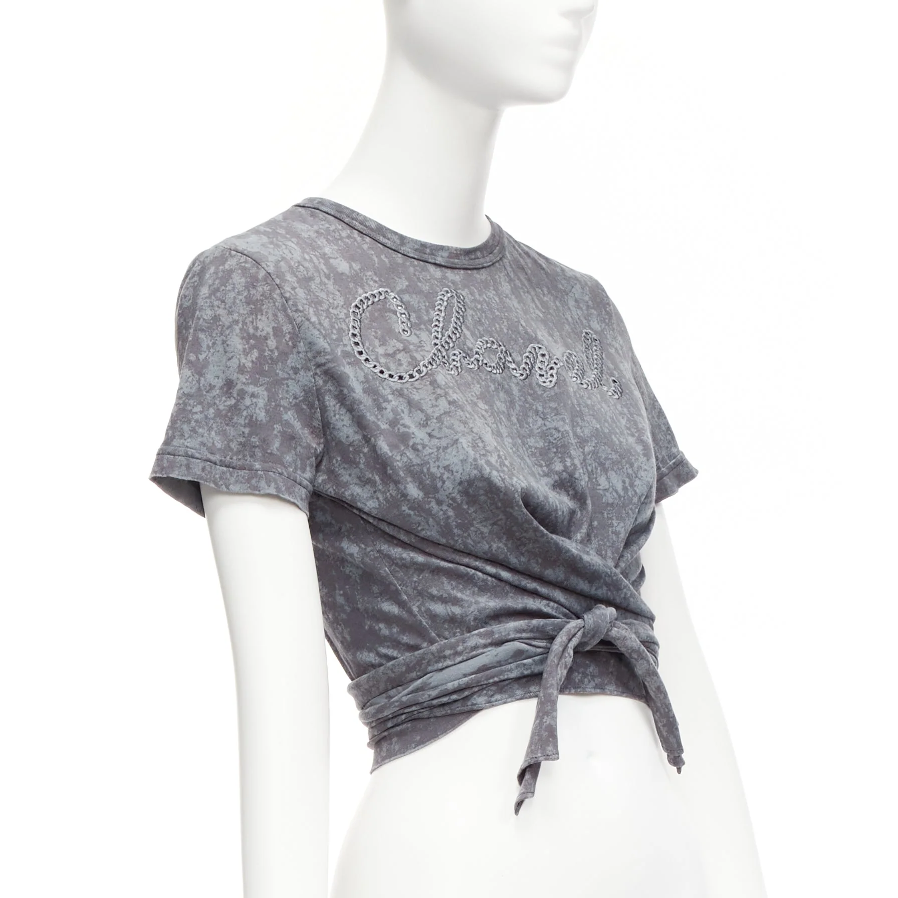Women's Chanel rope logo embroidery tie cropped tshirt - Image 9