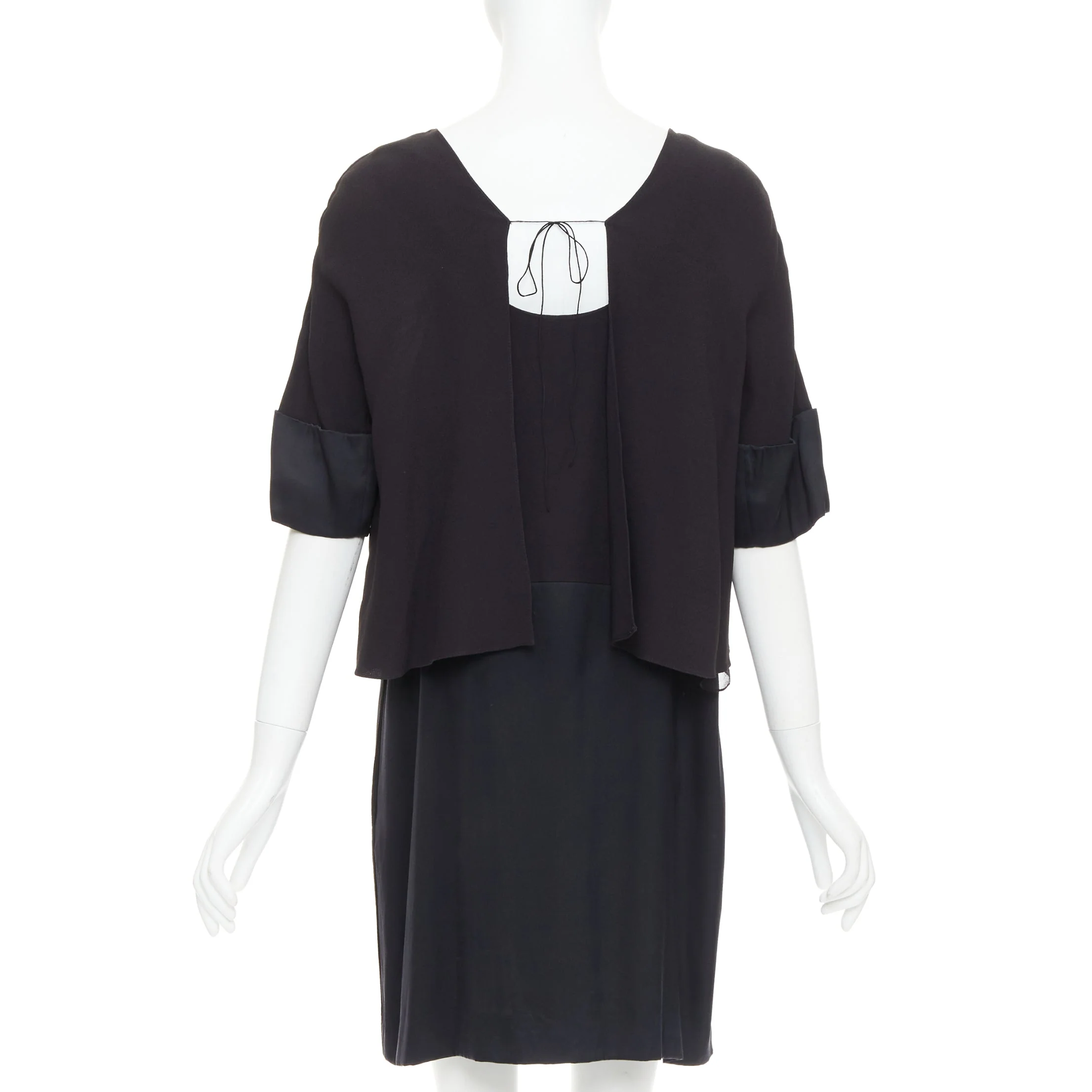 Women's CHLOE black 100% silk crepe satin contrast cape back dress FR42 XL - Image 2