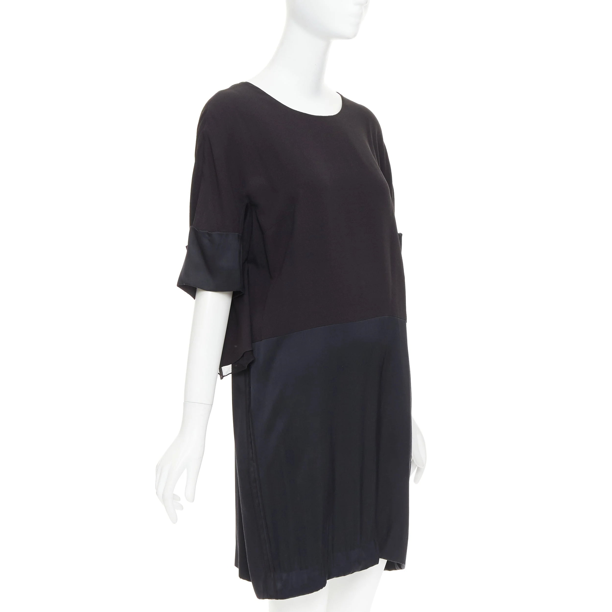 Women's CHLOE black 100% silk crepe satin contrast cape back dress FR42 XL - Image 3
