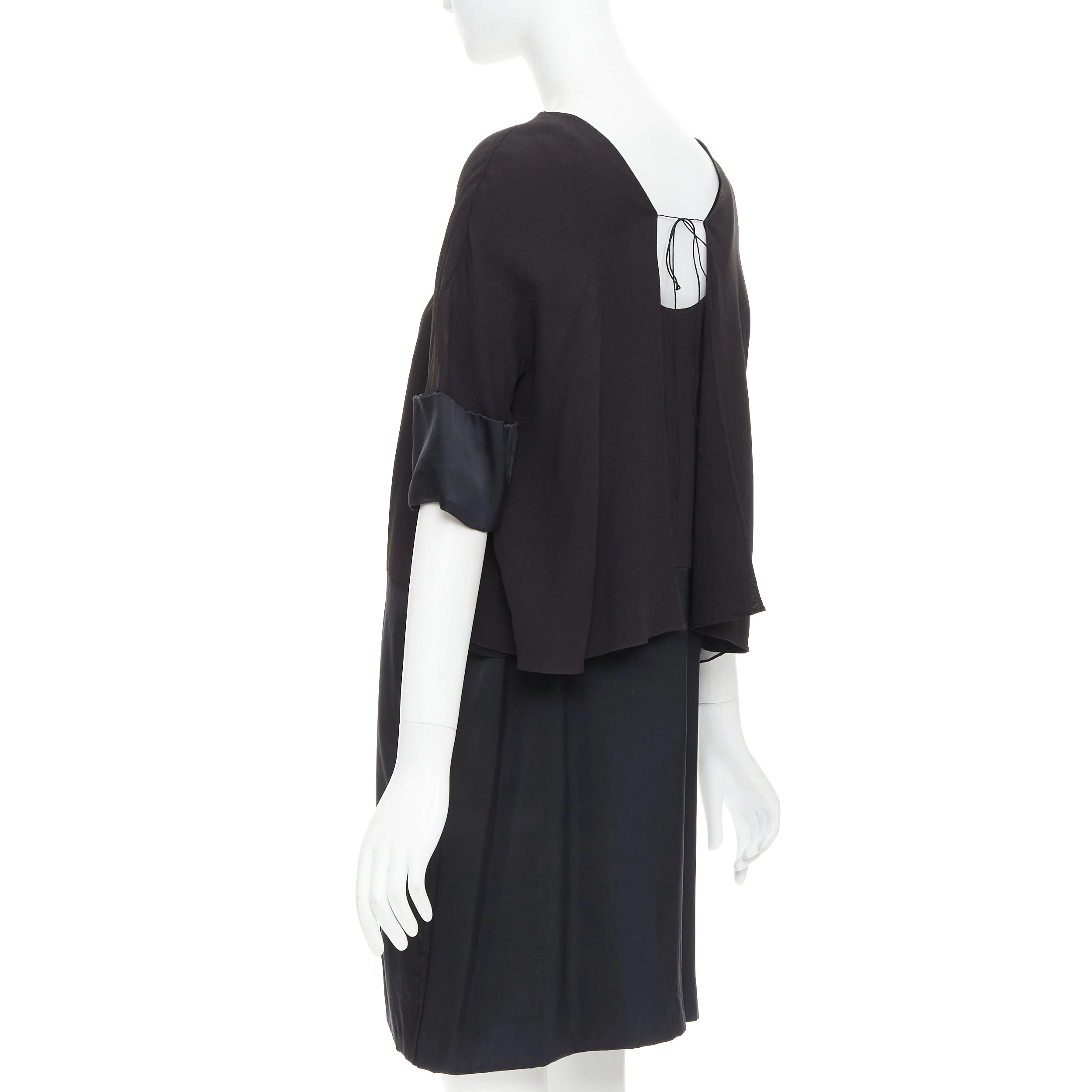 Women's CHLOE black 100% silk crepe satin contrast cape back dress FR42 XL - Image 5