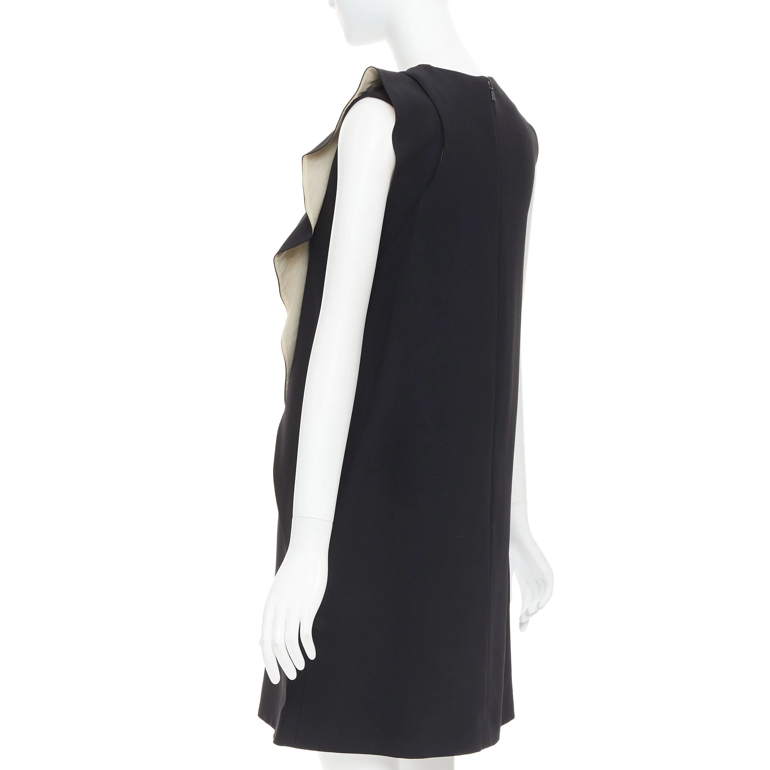 Women's CHLOE black crepe cream silk trim asymmetric ruffle shift dress FR36 S - Image 6