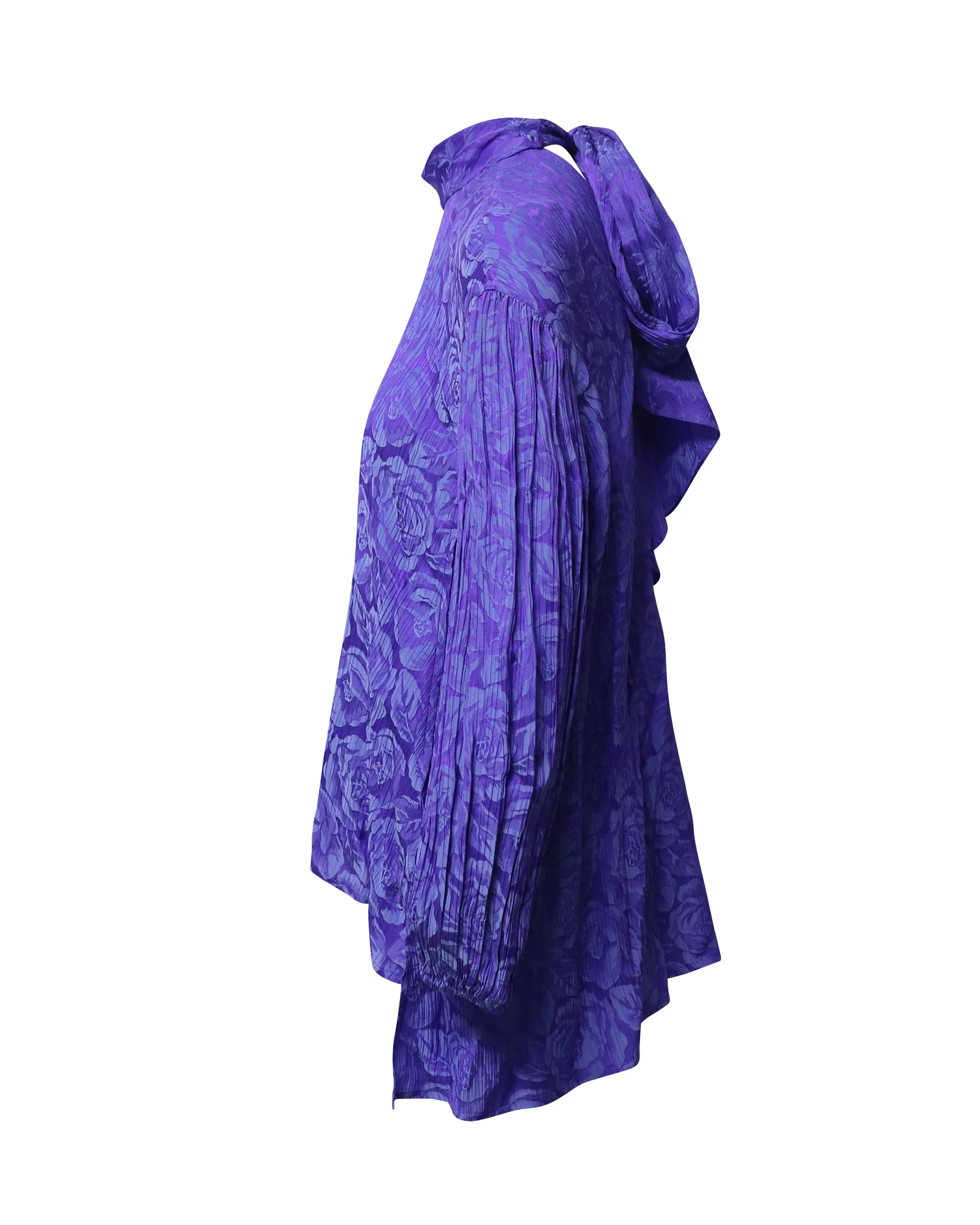Women's Chloe Crinkled Flower Jacquard Lavalliere Blouse in Purple Viscose - Image 3