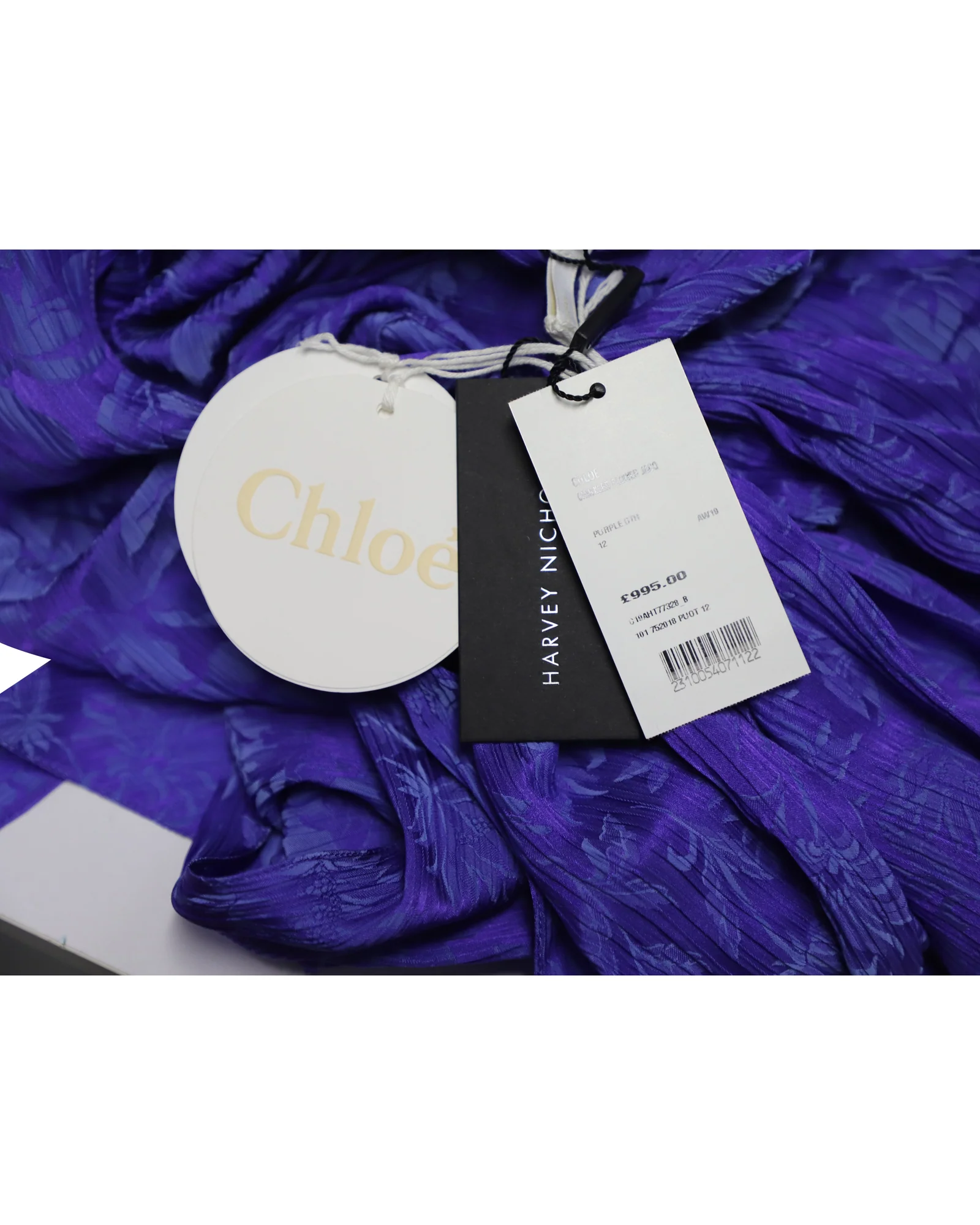 Women's Chloe Crinkled Flower Jacquard Lavalliere Blouse in Purple Viscose - Image 7