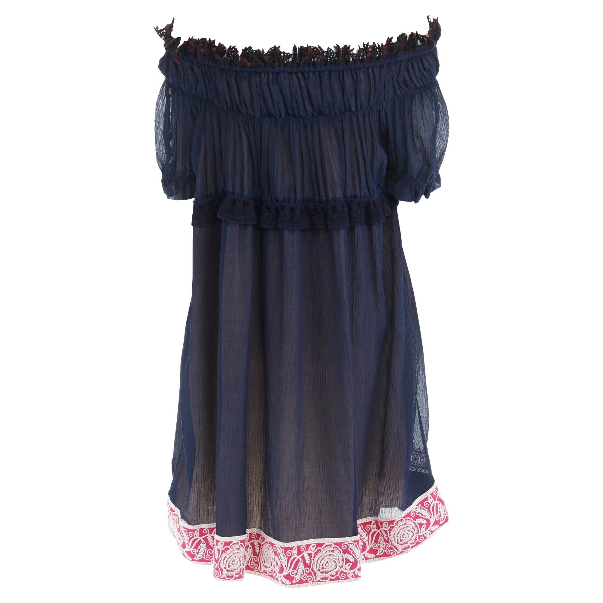 Women's Chloe embroidery lace trim off shoulder boho dress - Image 6