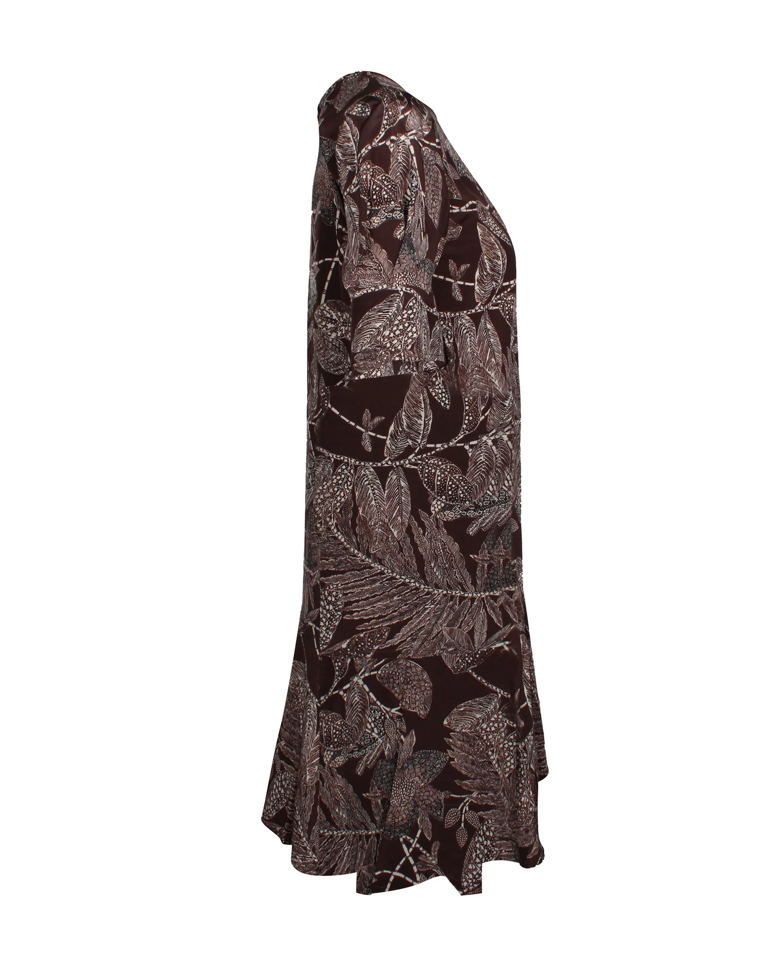 Women's Chloe Flared Skirt Floral Dress in Brown Silk - Image 2